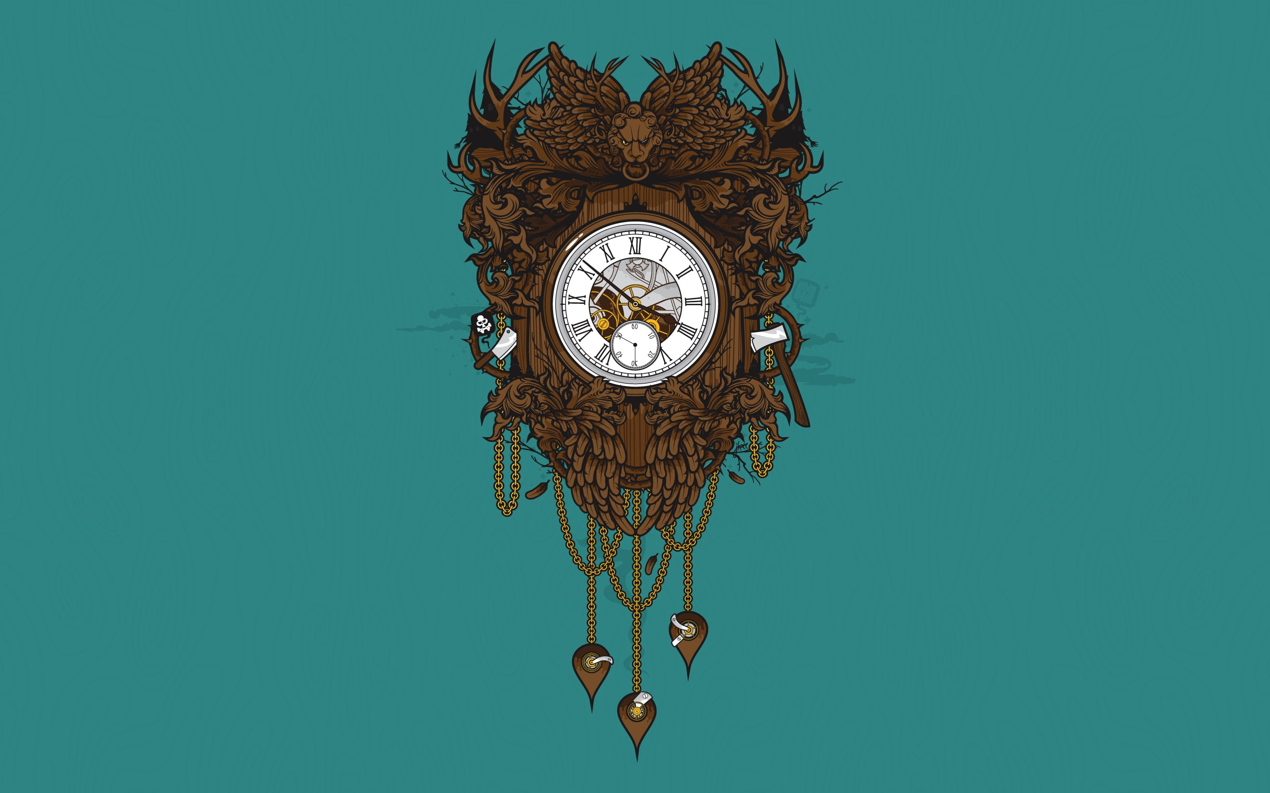 nickerson, objects, clocks, concepts, wood, x, background, 2K, wall, hd, forests, nature, jared, jthree, carving, art, teal, simple, HD Wallpaper