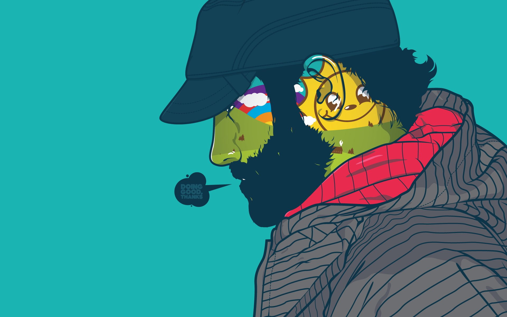 Clothing, background, Nickerson, Jared, caps, blue, Jthree, Concepts, smiley, artwork, striped, face, 1080P, beard, HD Wallpaper