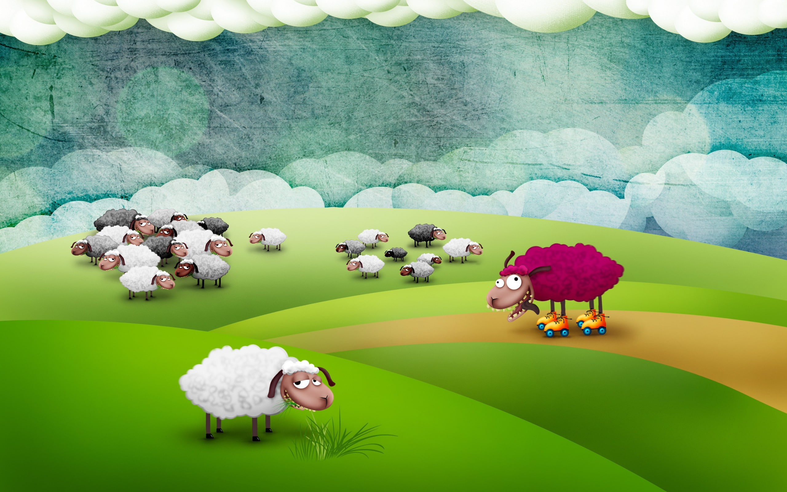 sheep, 2K, background, cartoon, pasture, animals, crazy, HD Wallpaper
