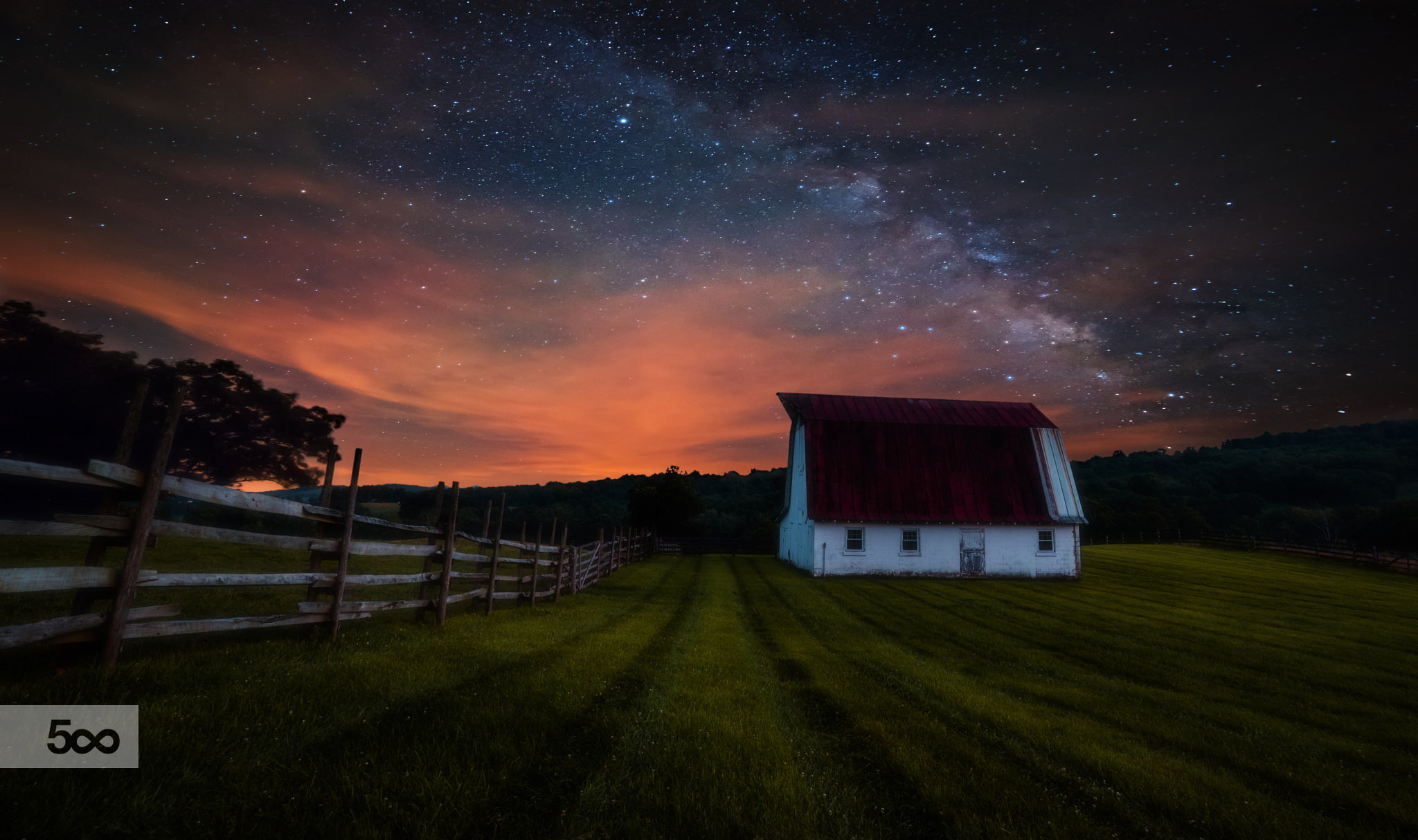 starry night, pasture, landscape, 1080P, fence, nature, HD Wallpaper