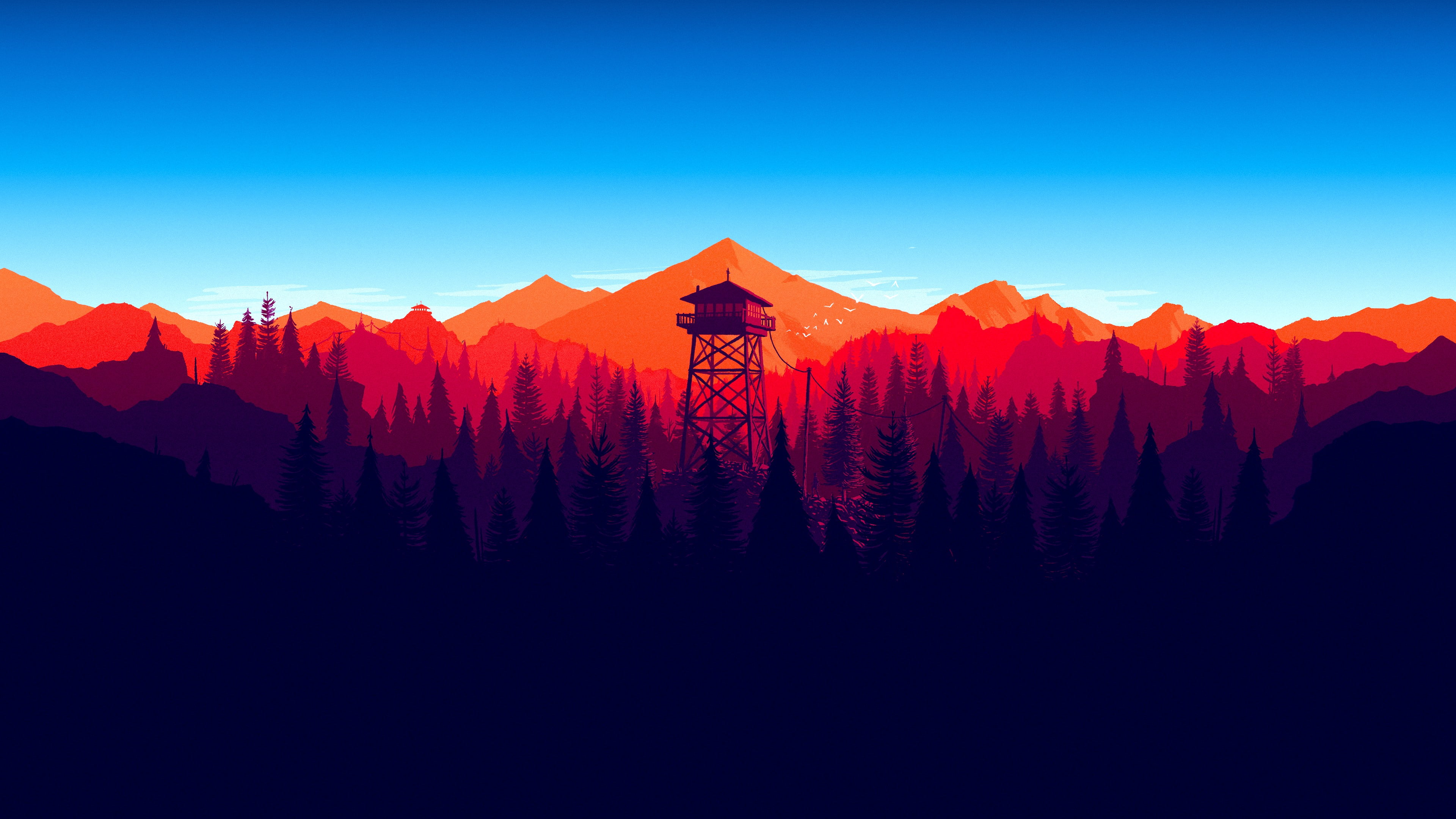 minimalism, 4K, mountains, forest, Firewatch, HD Wallpaper