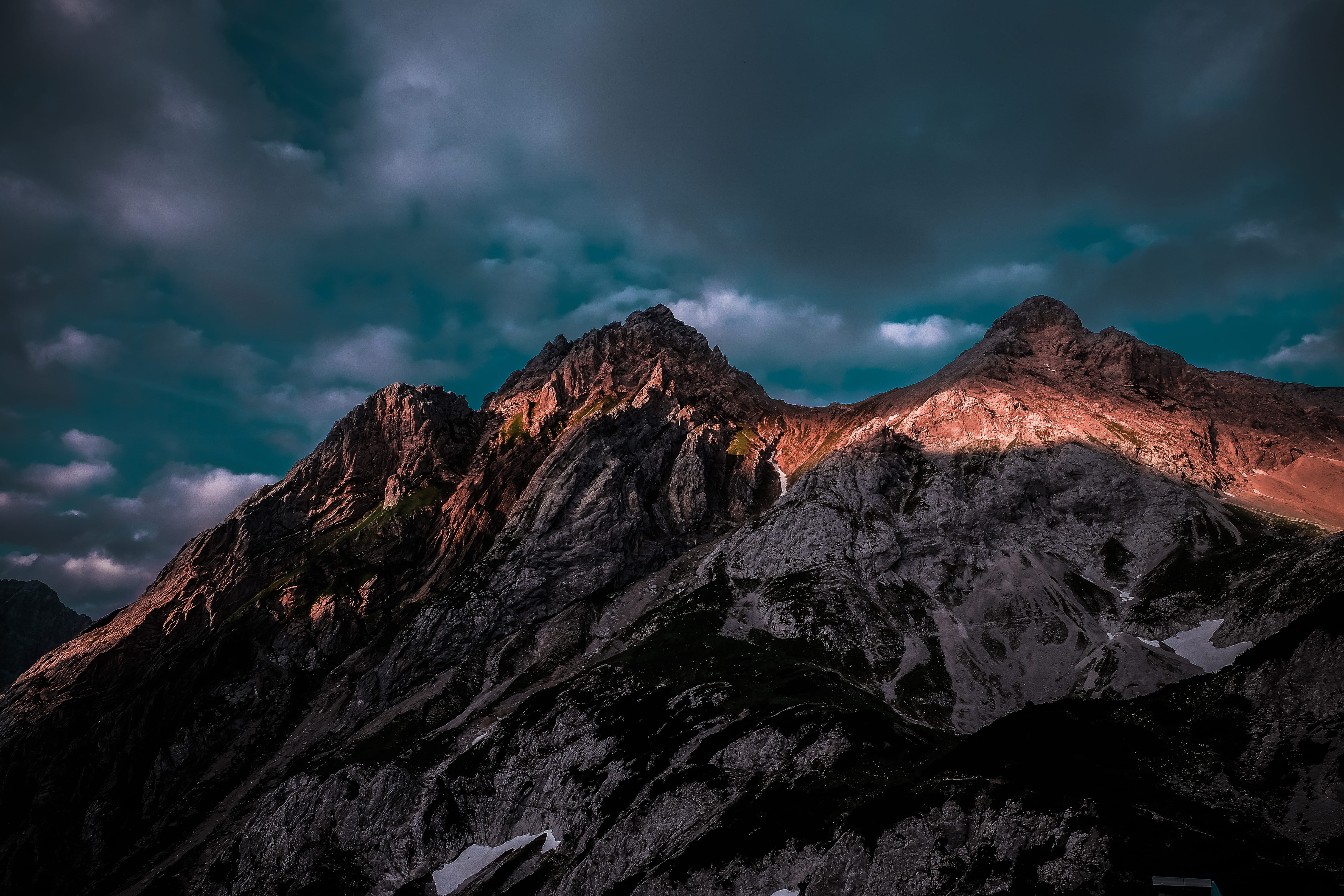 pattern, no people, volcano, sky, tajakopf, mountains, evening, rocky mountains, cloud - sky, contrast, brown, geology, mountain peak, mountain, gray, spot, HD Wallpaper
