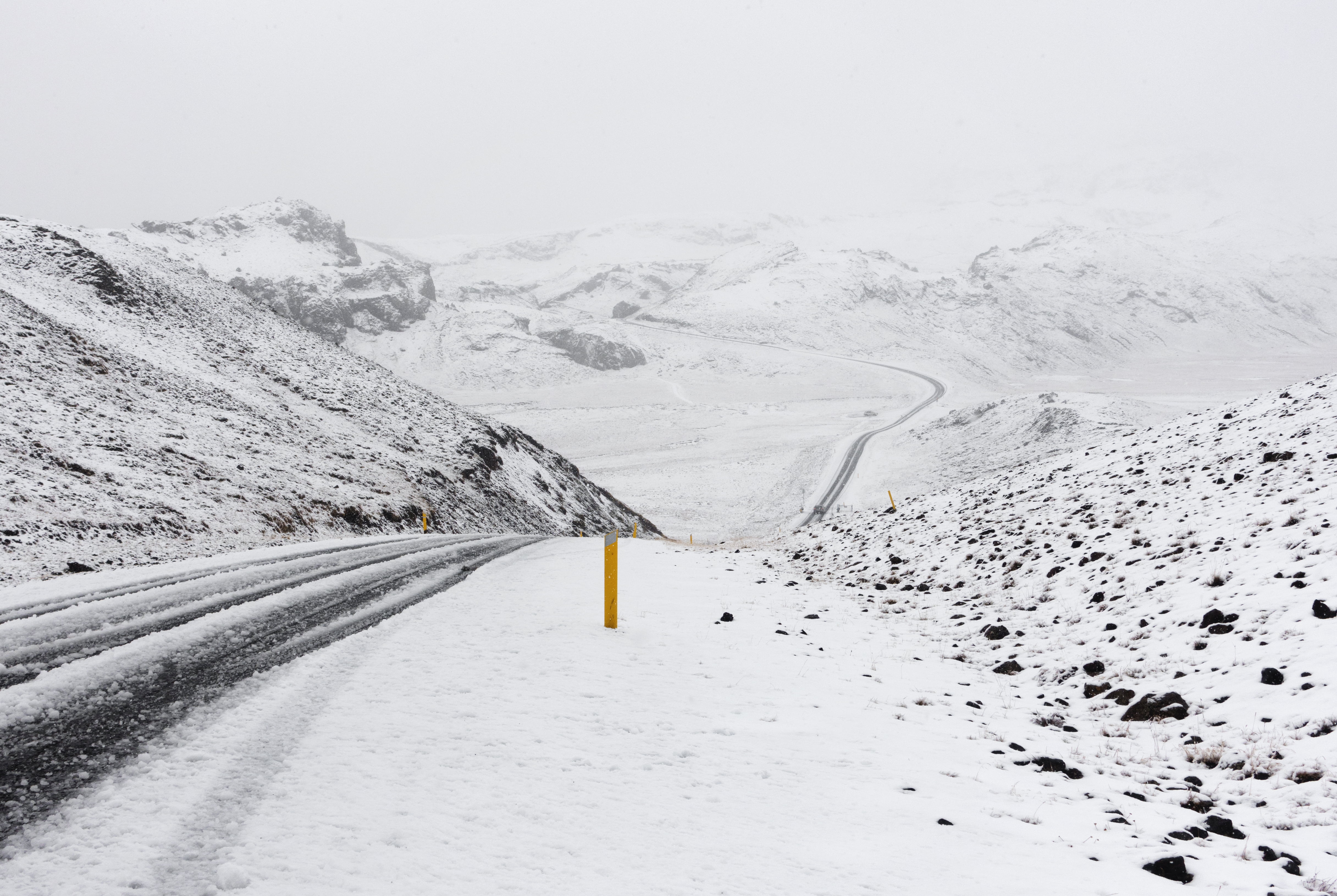 mountain range, beauty in nature, weather, tranquil scene, day, season, icy, mountain, nature, winter, cold, travel, the way forward, road, hill, transportation, HD Wallpaper