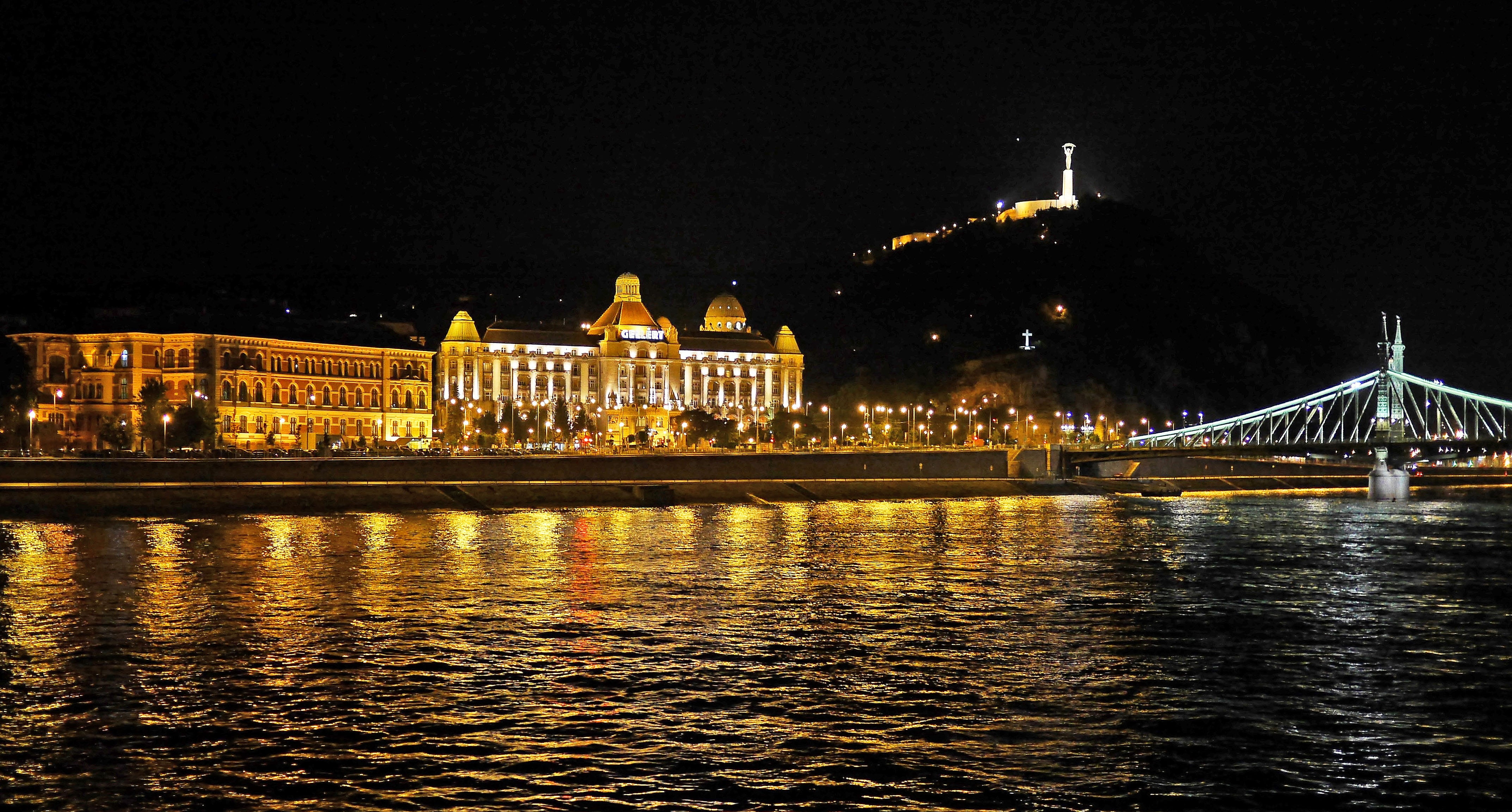 no people, famous Place, water reflection, danube bridge, capital, illumination, city trip, politics and government, europe, architecture, reflections, HD Wallpaper