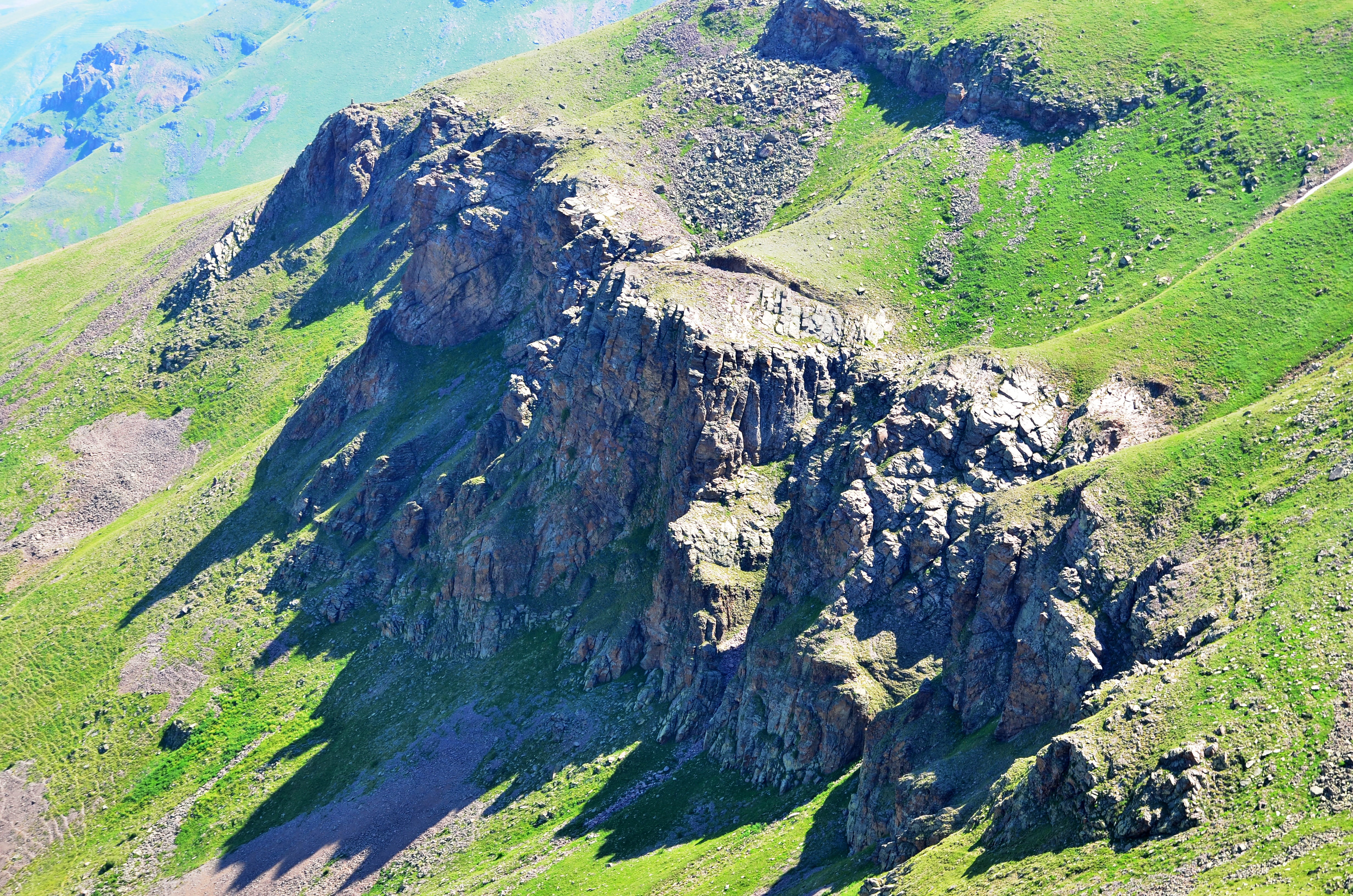 4K, idyllic, background, rock - object, volcanic landscape, grassland, green, scenics - nature, volcanic crater, black sea, environment, environmental, HD Wallpaper