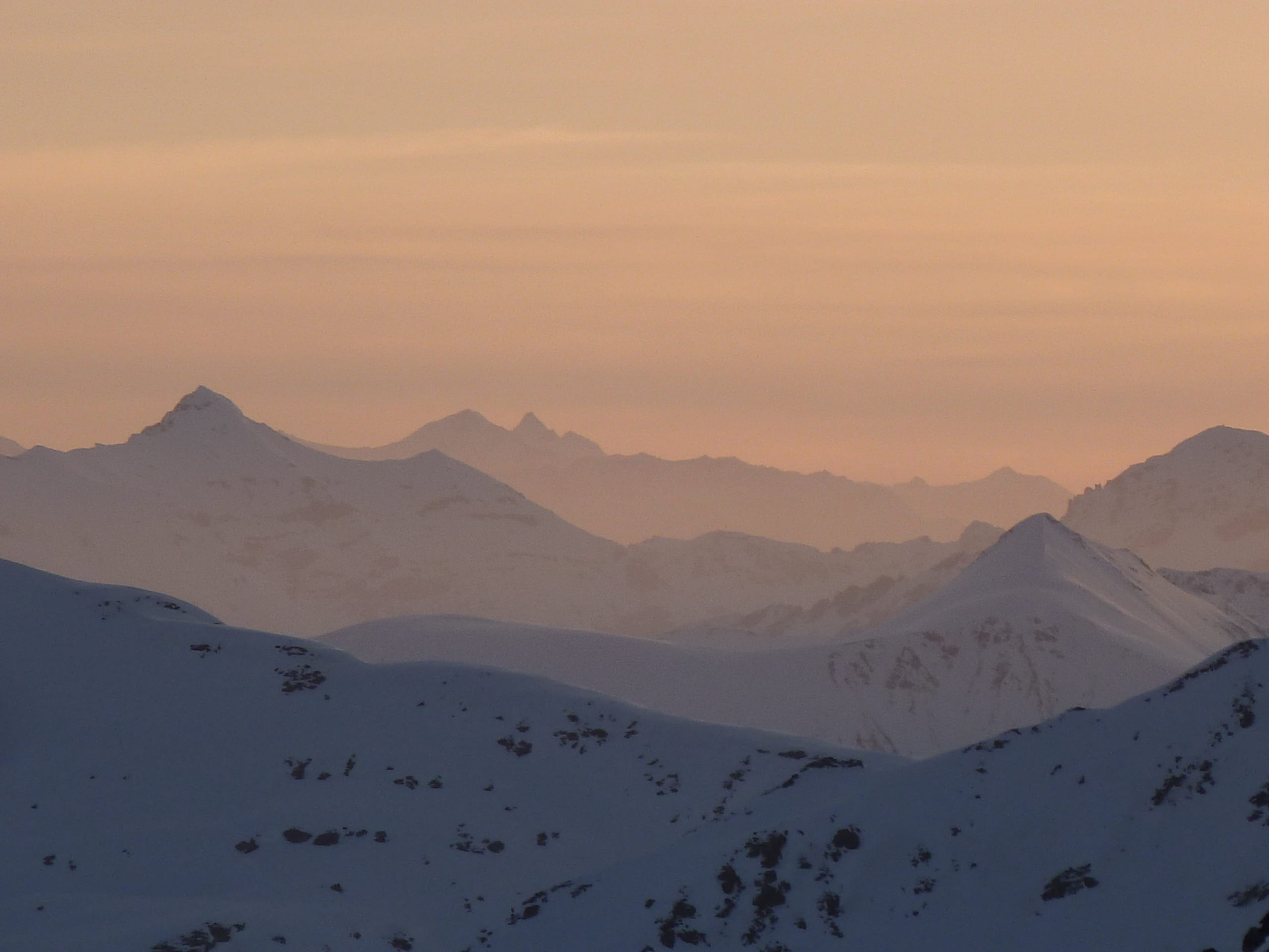 morning, mountain, scenics - nature, landscape, land, top chain, climate, tranquility, morgenrot, mountain peak, snow, panorama, sunset, tranquil scene, HD Wallpaper