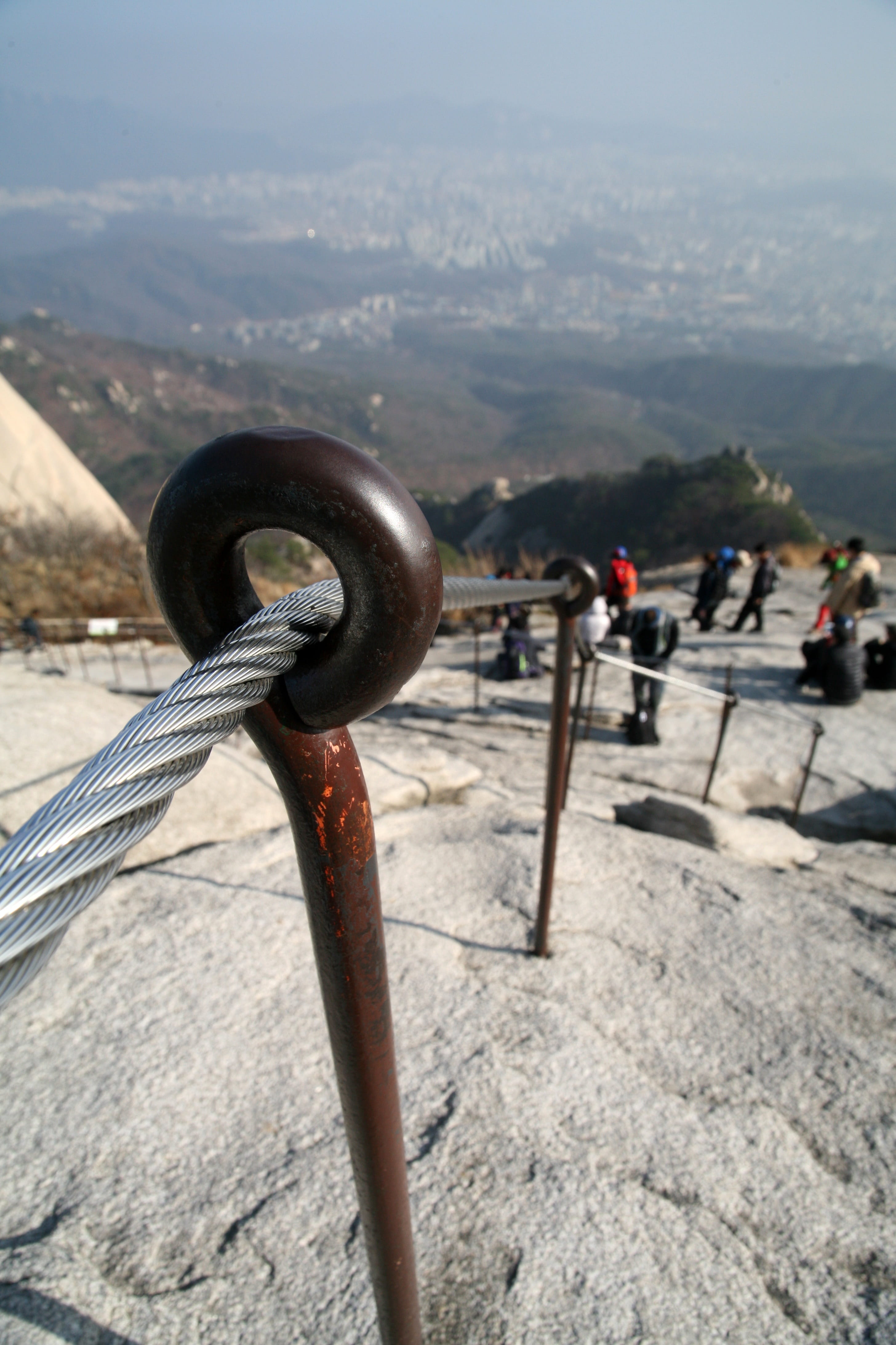 security, high angle view, top, safety, transportation, Seoul, sky, tor, nature, White, bukhansan mountain, connection, metal, climbing, Bukhansan, mountain, Phone HD Wallpaper