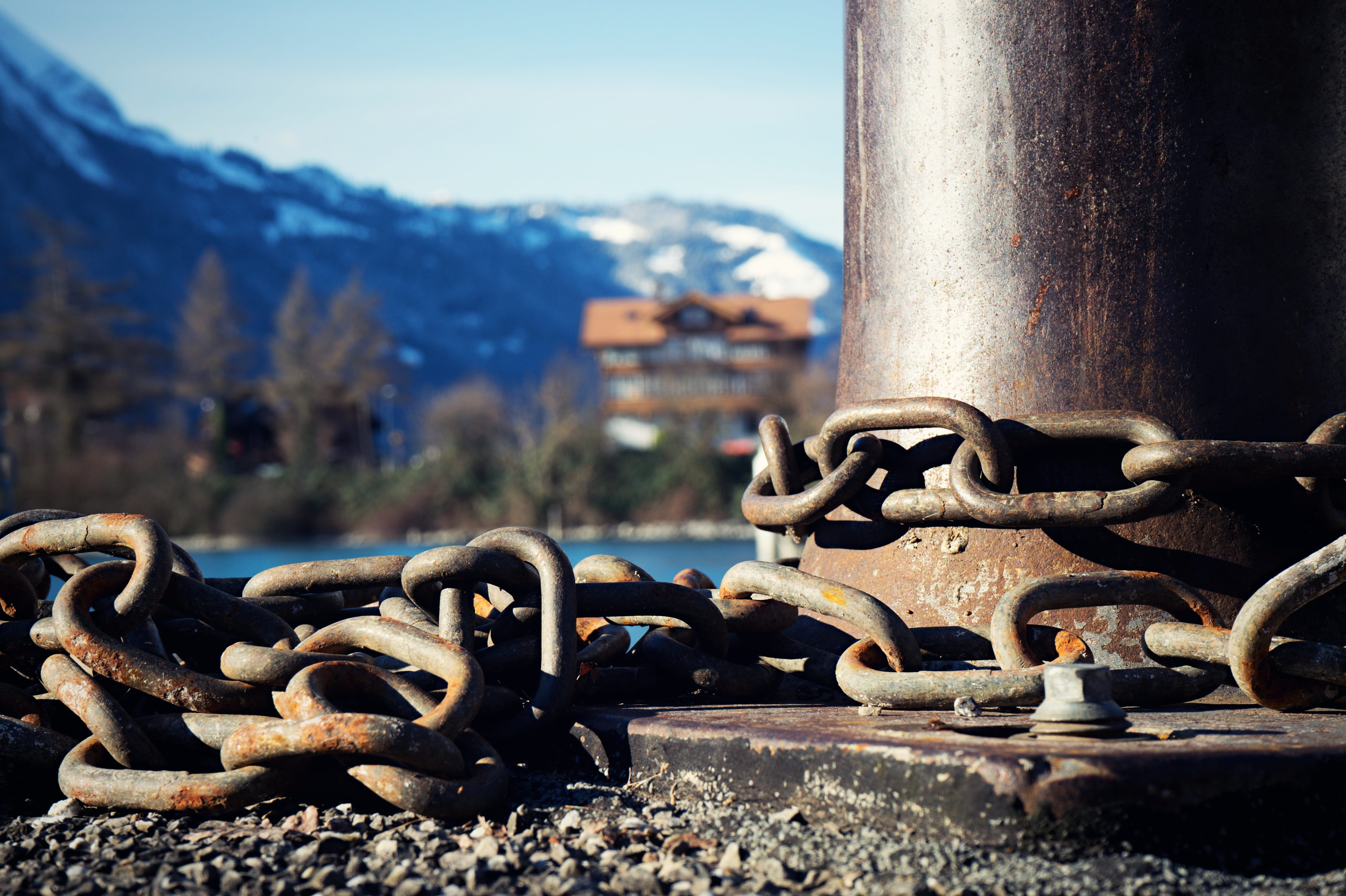 interlaken, security, close-up, city, sunlight, connection, mountains, sky, nature, snow, iron - metal, building exterior, iron, switzerland, building, HD Wallpaper