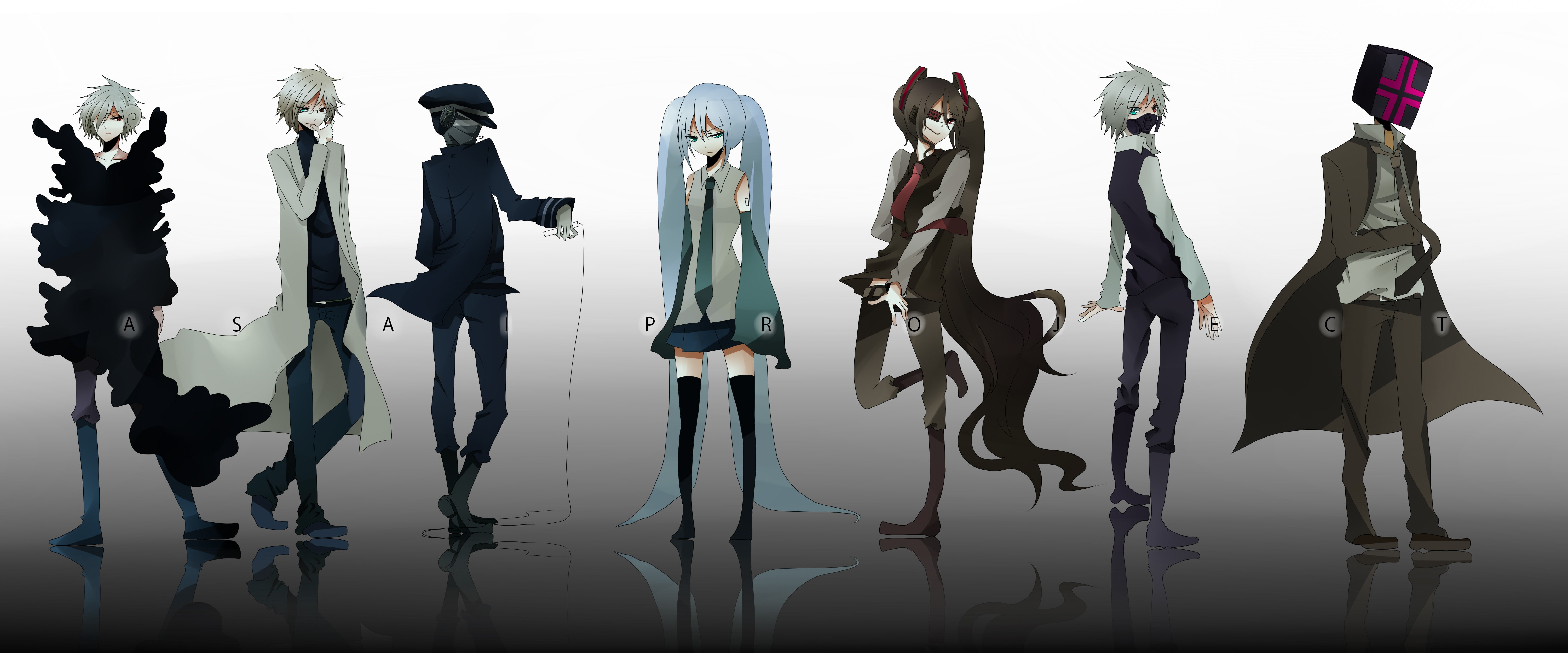 5K, gas, eyes, hats, orange, twintails, miku, masks, long, short, blue, suit, hair, heterochromia, pants, backgr, thigh, simple, skirts, hatsune, eyepatch, HD Wallpaper