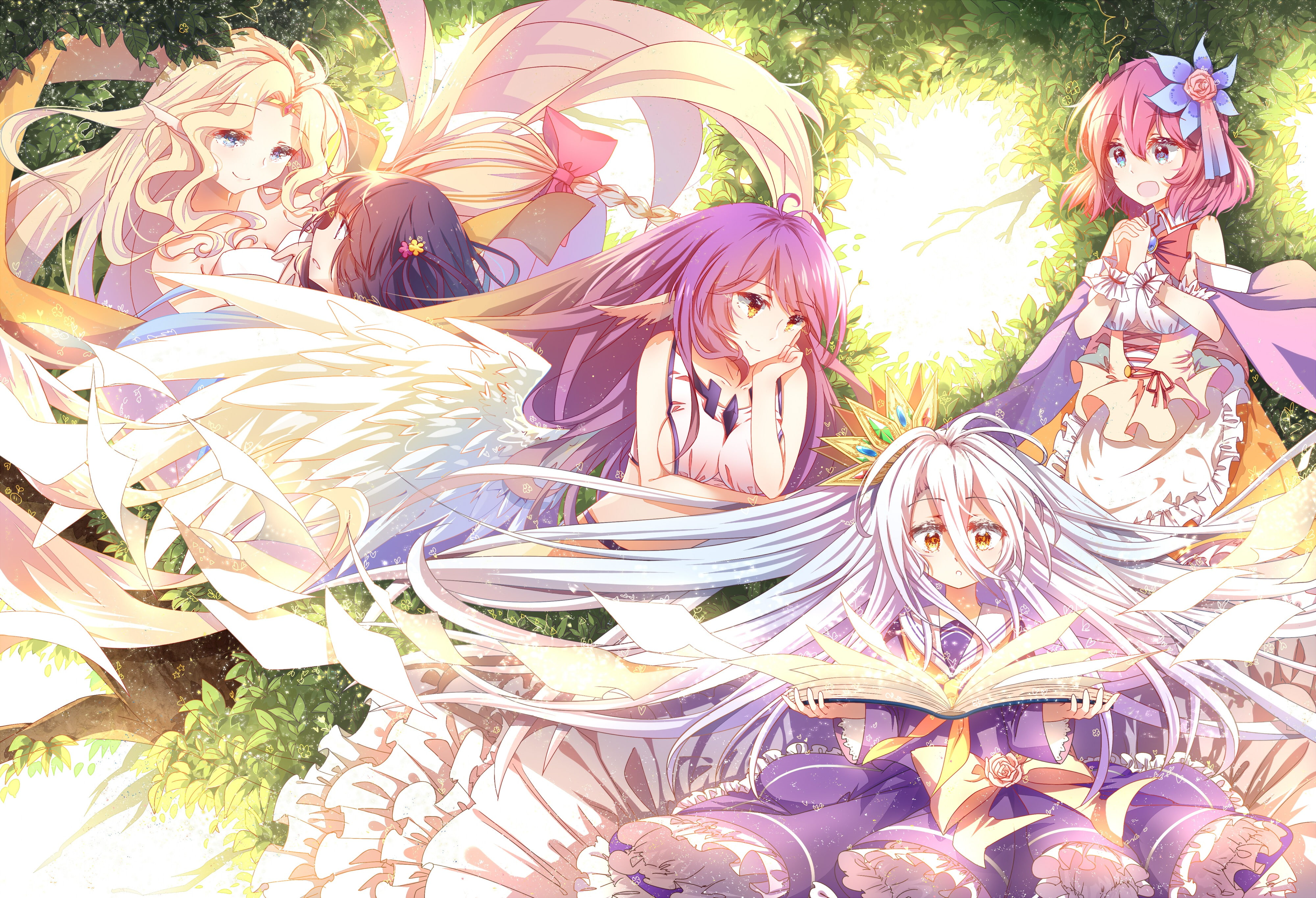 Fiel Nilvalen, wings, No Game No Life, Nilvalen Feel, 4K, Jibril, anime, Feel Nilvalen, Zell Chlammy, Shiro (No Game No Life), blonde, Stephanie Dora, HD Wallpaper