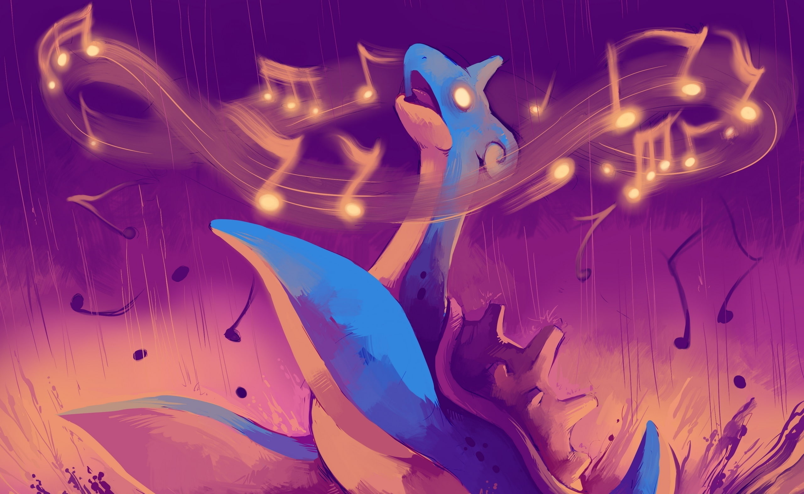 water, animal representation, digital, abstract, Anime, long exposure, motion, multi colored, vertebrate, creativity, blue, lapras, representation, Pokemon, HD Wallpaper