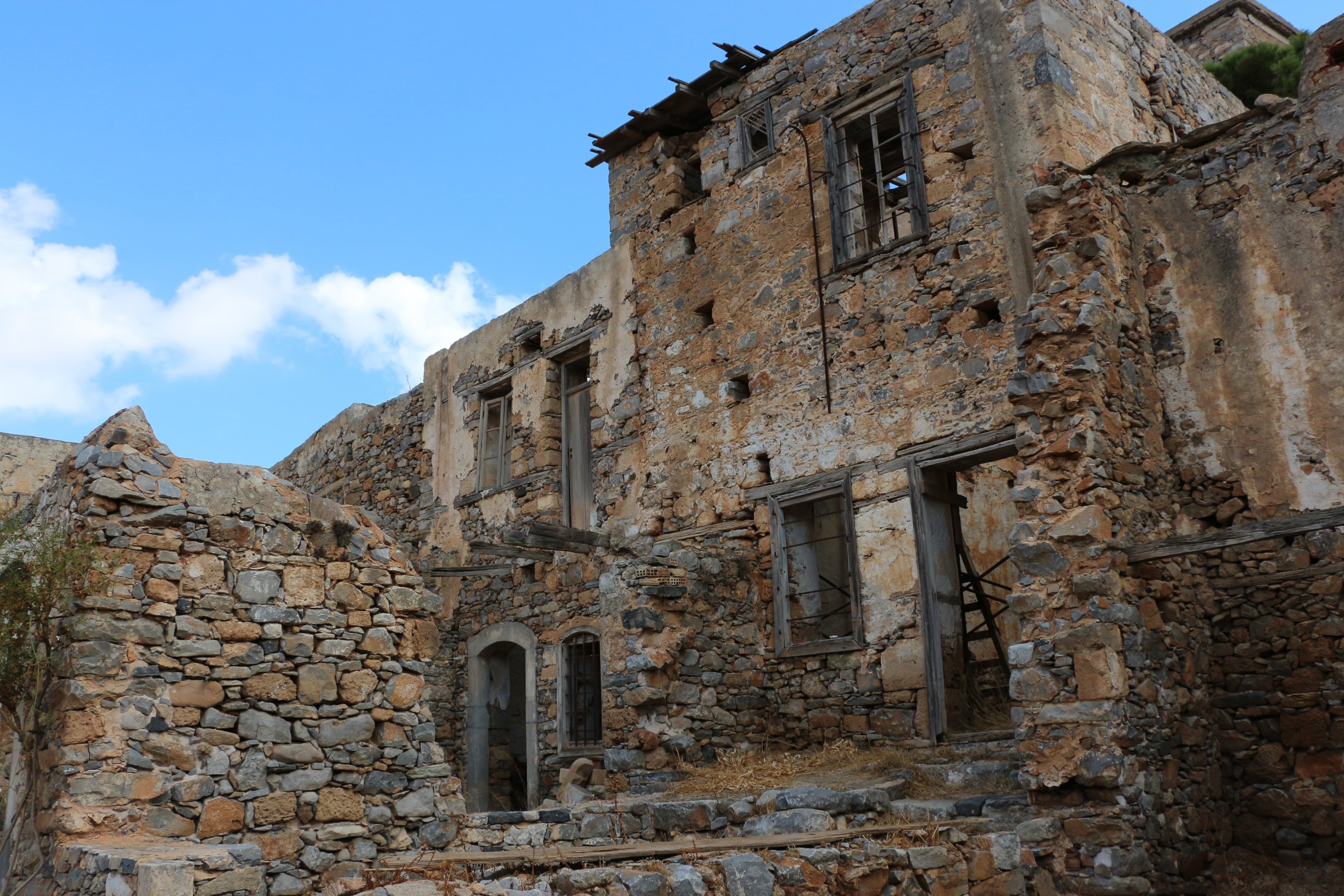 history, crete, old ruin, ancient civilization, deterioration, damaged, building exterior, abandoned, spinalonga, weathered, low angle view, stone wall, HD Wallpaper