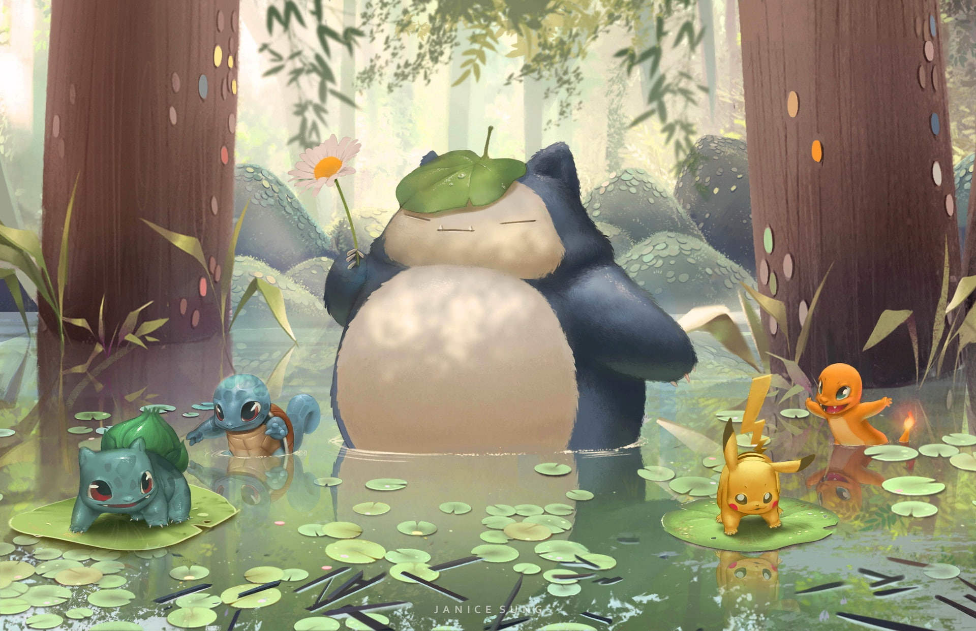 Pokémon, Charmander (Pokémon), Pikachu, Snorlax (Pokémon), Bulbasaur (Pokémon), Squirtle (Pokémon), 1080P, HD Wallpaper