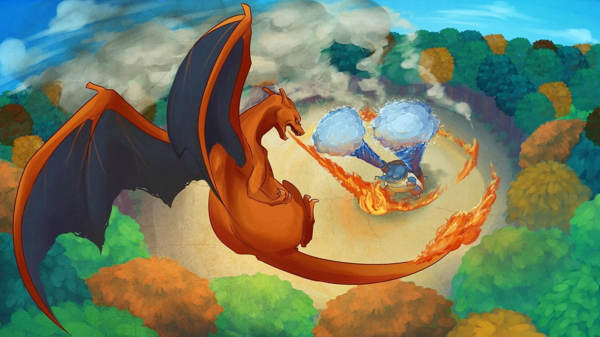 1080P, video games, Blastoise, Charizard, Pokémon, HD Wallpaper