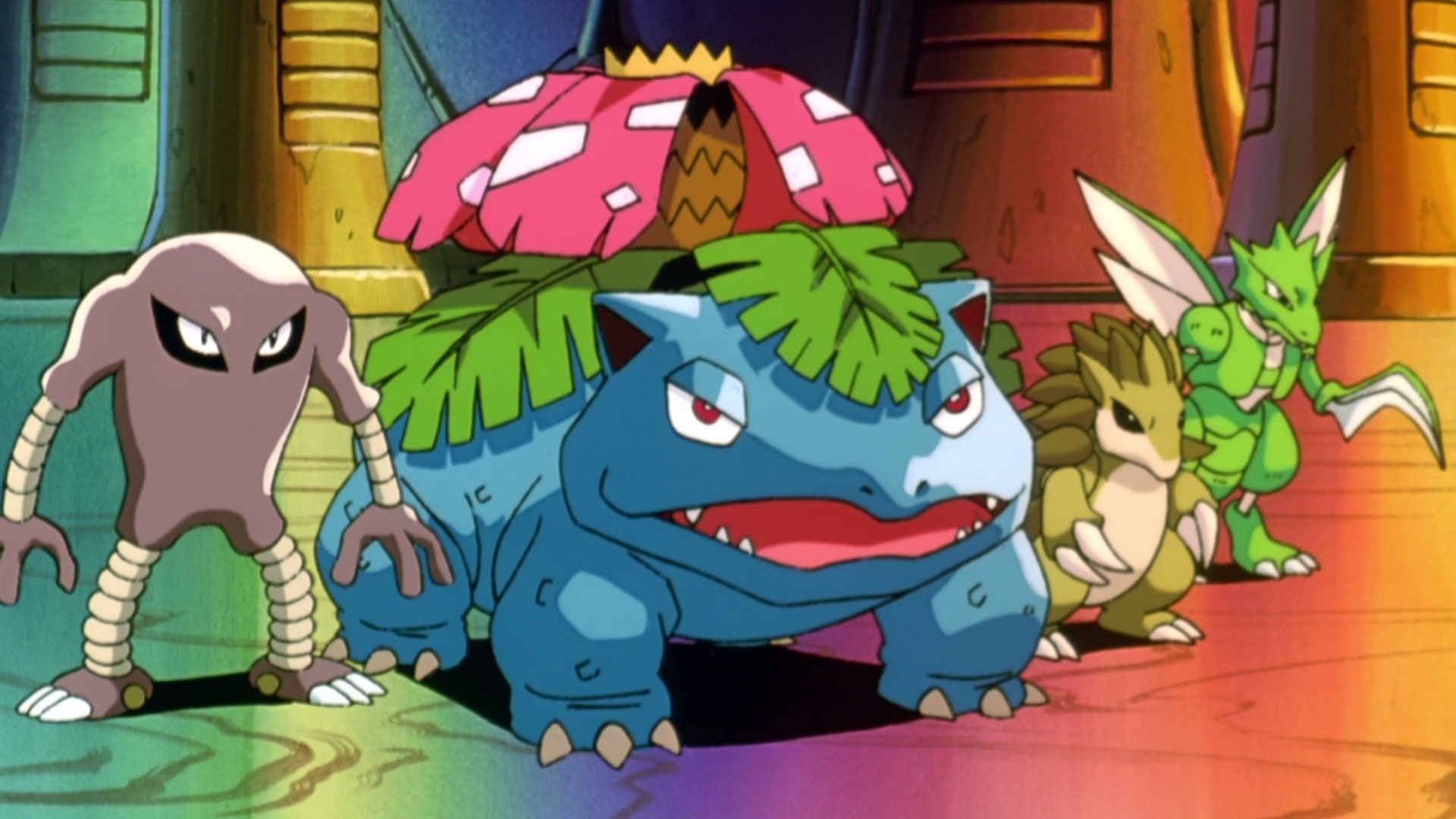 Hitmonlee (Pokémon), 1080P, Movie, Pokémon: The First Movie, Scyther (Pokémon), Venusaur (Pokémon), Sandslash (Pokémon), HD Wallpaper