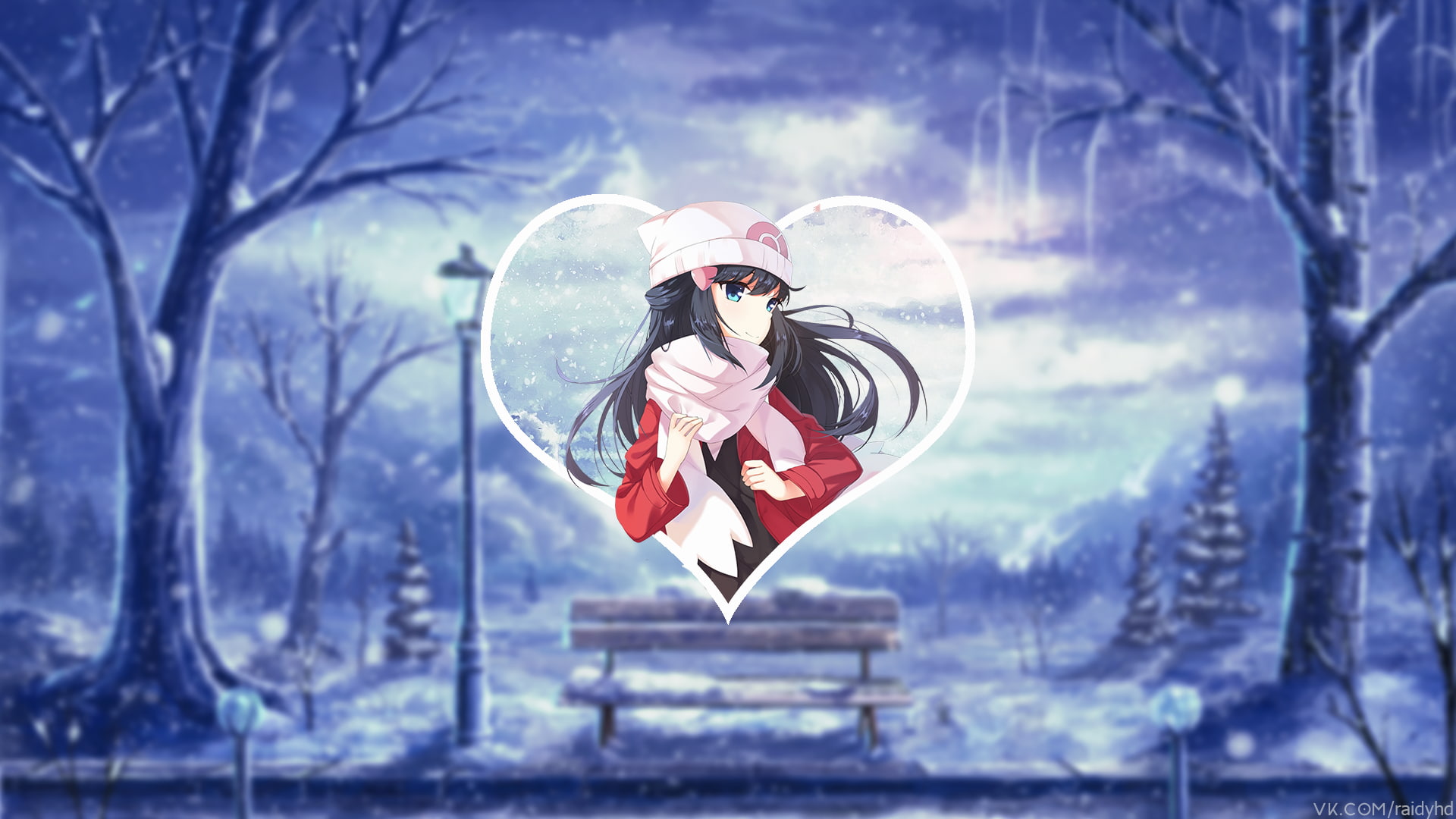 winter, anime girls, anime, picture-in-picture, Pokémon, 1080P, Hikari (pokemon), HD Wallpaper