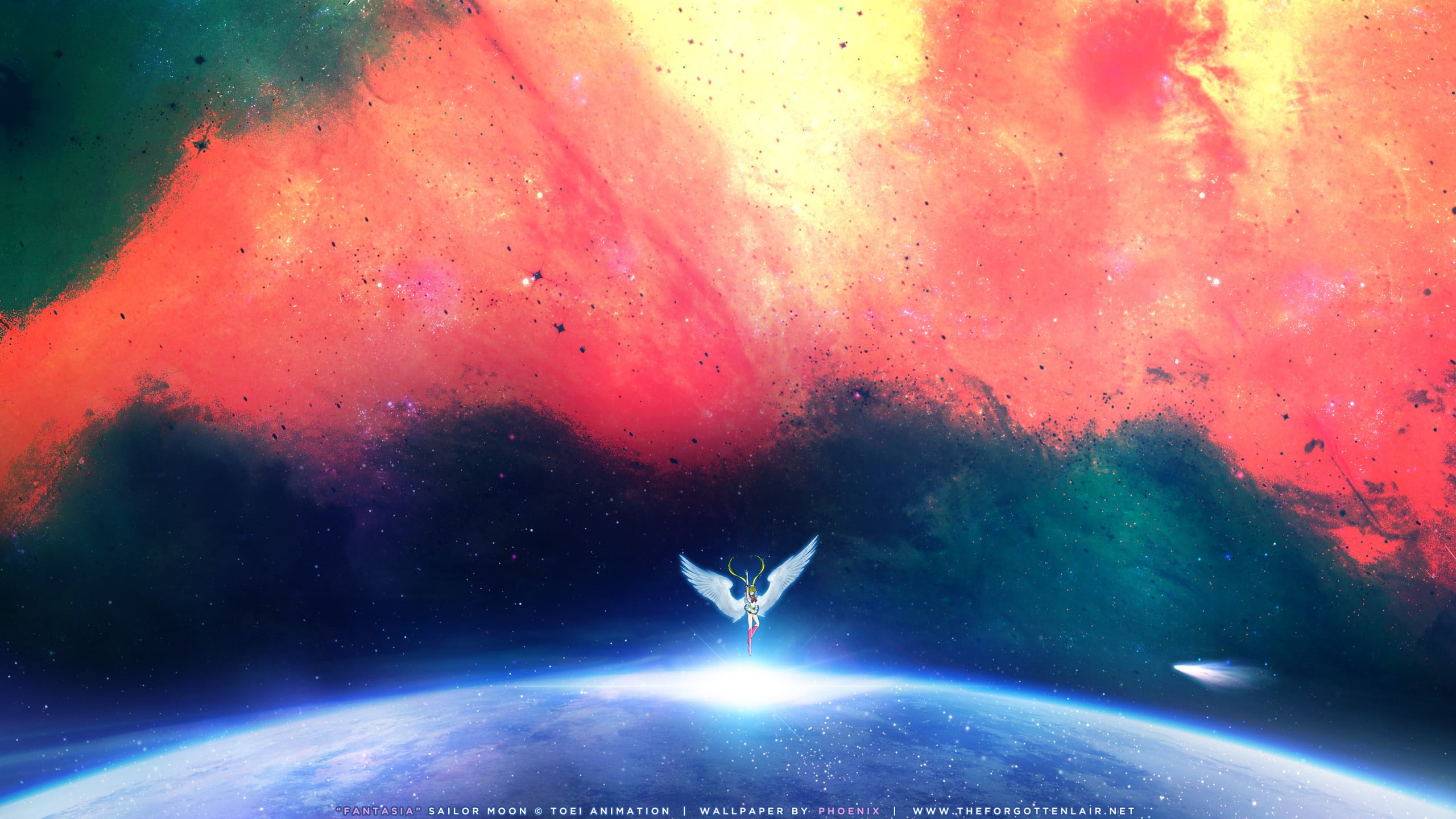 sky, one person, angel, real people, anime, silhouette, lifestyles, nature, human arm, creativity, Sailor Moon, space, 2K, lens flare, wings, human limb, HD Wallpaper