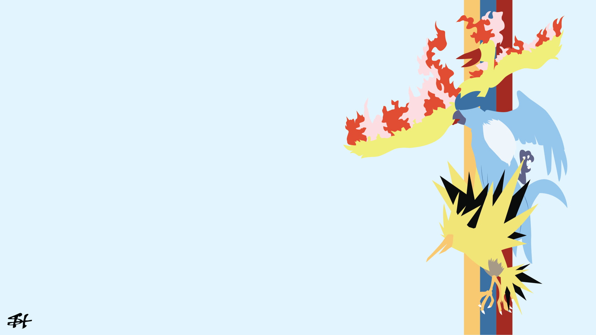 Pokémon, Minimalist, Articuno (Pokémon), Zapdos (Pokémon), Moltres (Pokémon), 1080P, HD Wallpaper