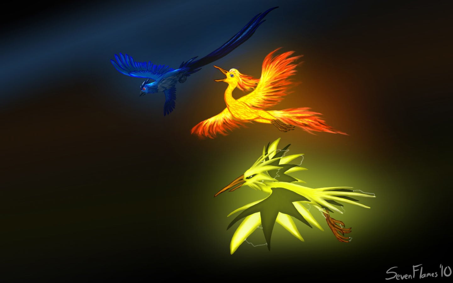 sea, no people, group of animals, black background, indoors, vertebrate, motion, nature, spread wings, flying, Pokémon, Zapdos (Pokémon), underwater, 720P, HD Wallpaper