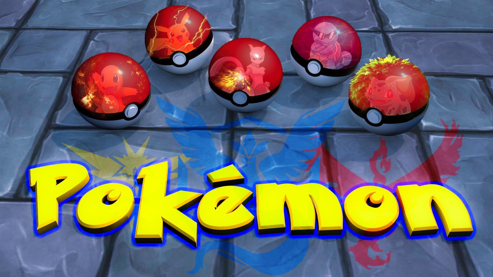 squirtle charmander bulbasaur mewtwo pokemon go cinema 4d photoshop pikachu moltres zapdos articuno, 1080P, HD Wallpaper