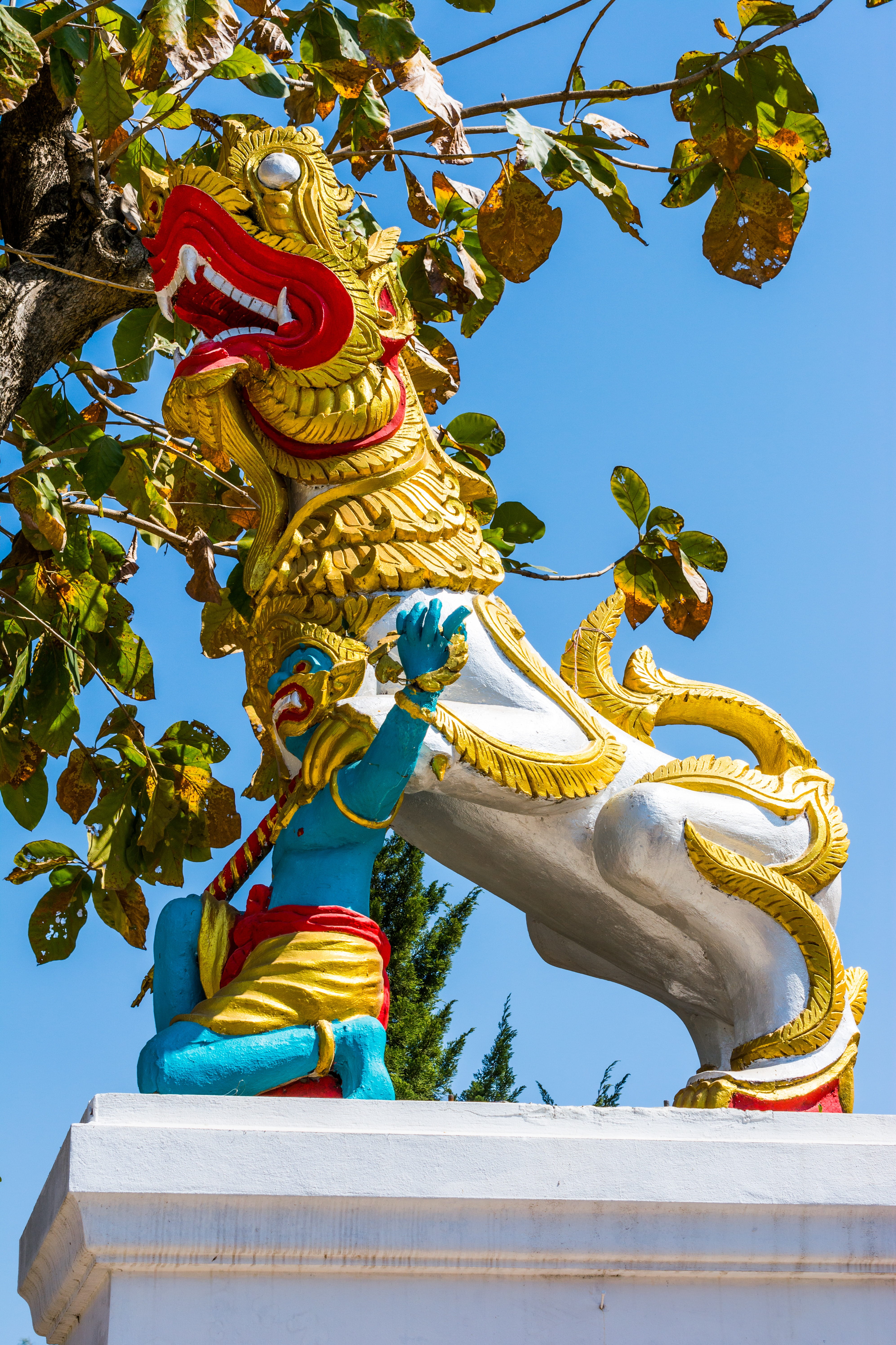 art and craft, belief, statue, 5K, architecture, day, no people, Temple, north thailand, spirituality, creativity, representation, low angle view, outdoors, Phone HD Wallpaper