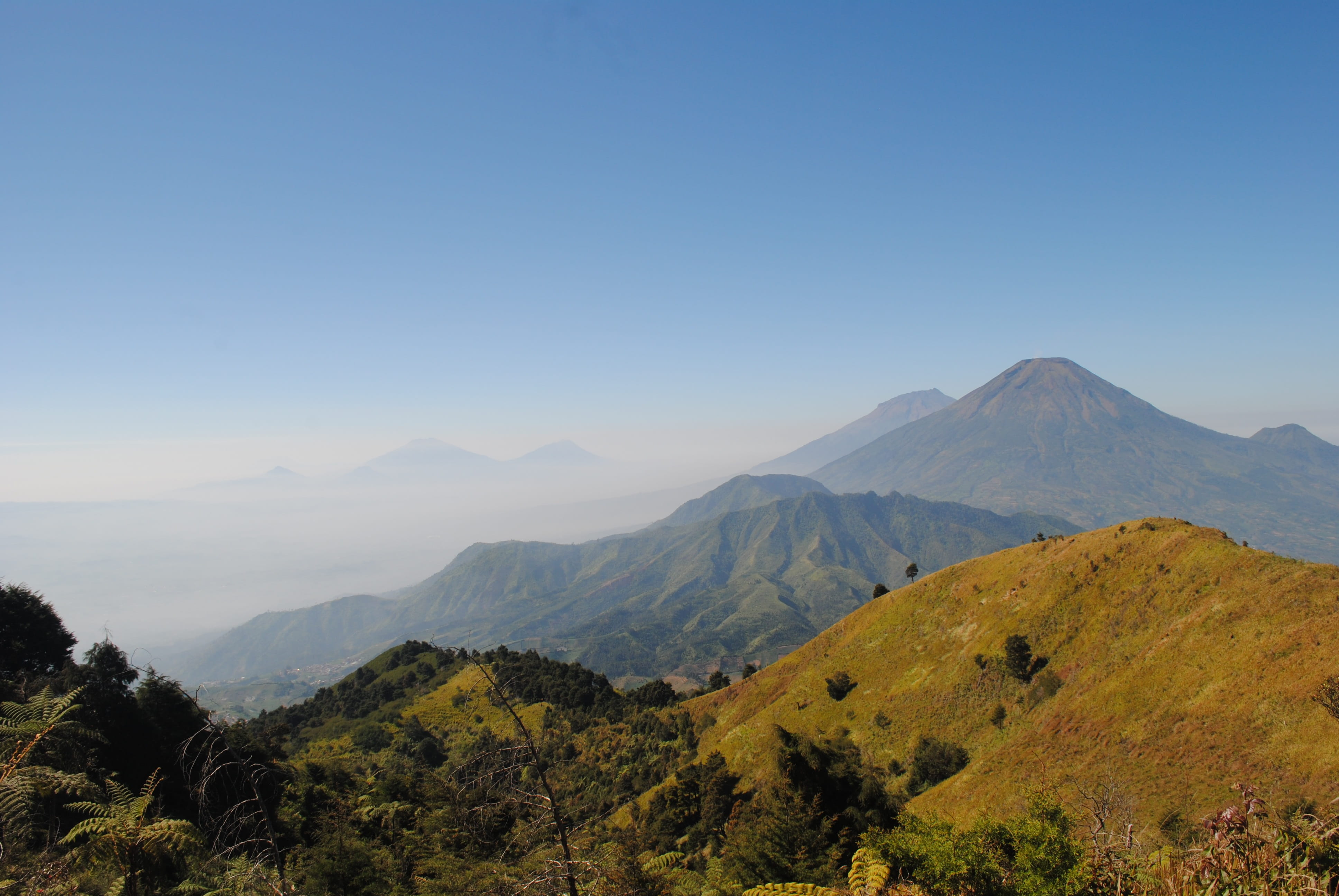 sindoro, mountain peak, copy space, prau, beauty in nature, environment, sky, mountain ridge, wonoboyo, tranquil scene, tranquility, plant, tree, 4K, mountain range, HD Wallpaper