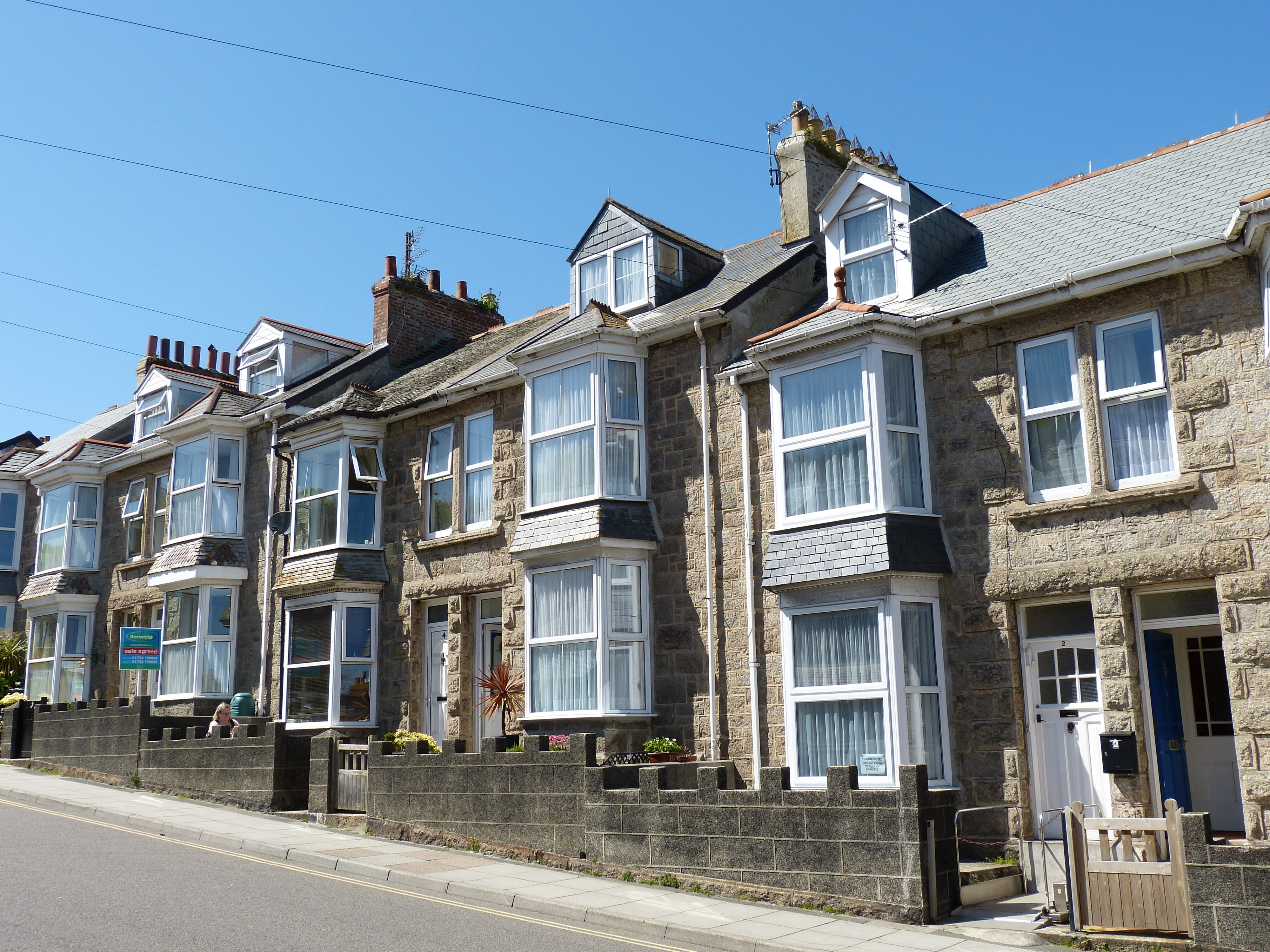 day, the past, settlement, facade, building exterior, st ives, homes, blue, old, architecture, row house, street, apartment, nature, house, 4K, cornwall, HD Wallpaper