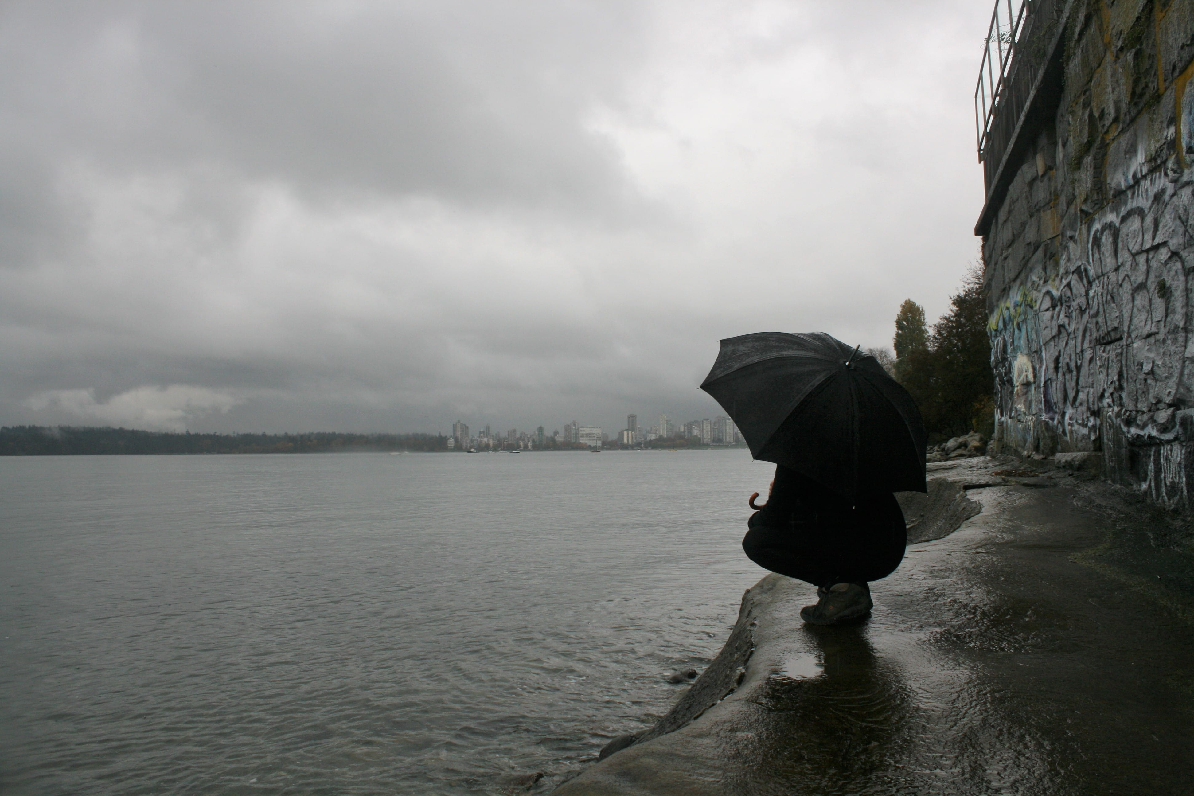 sky, rain, security, day, lonely, overcast, ocean, clouds, outdoors, rainy season, city, person, 4K, waiting, canada, protection, beauty in nature, nature, HD Wallpaper