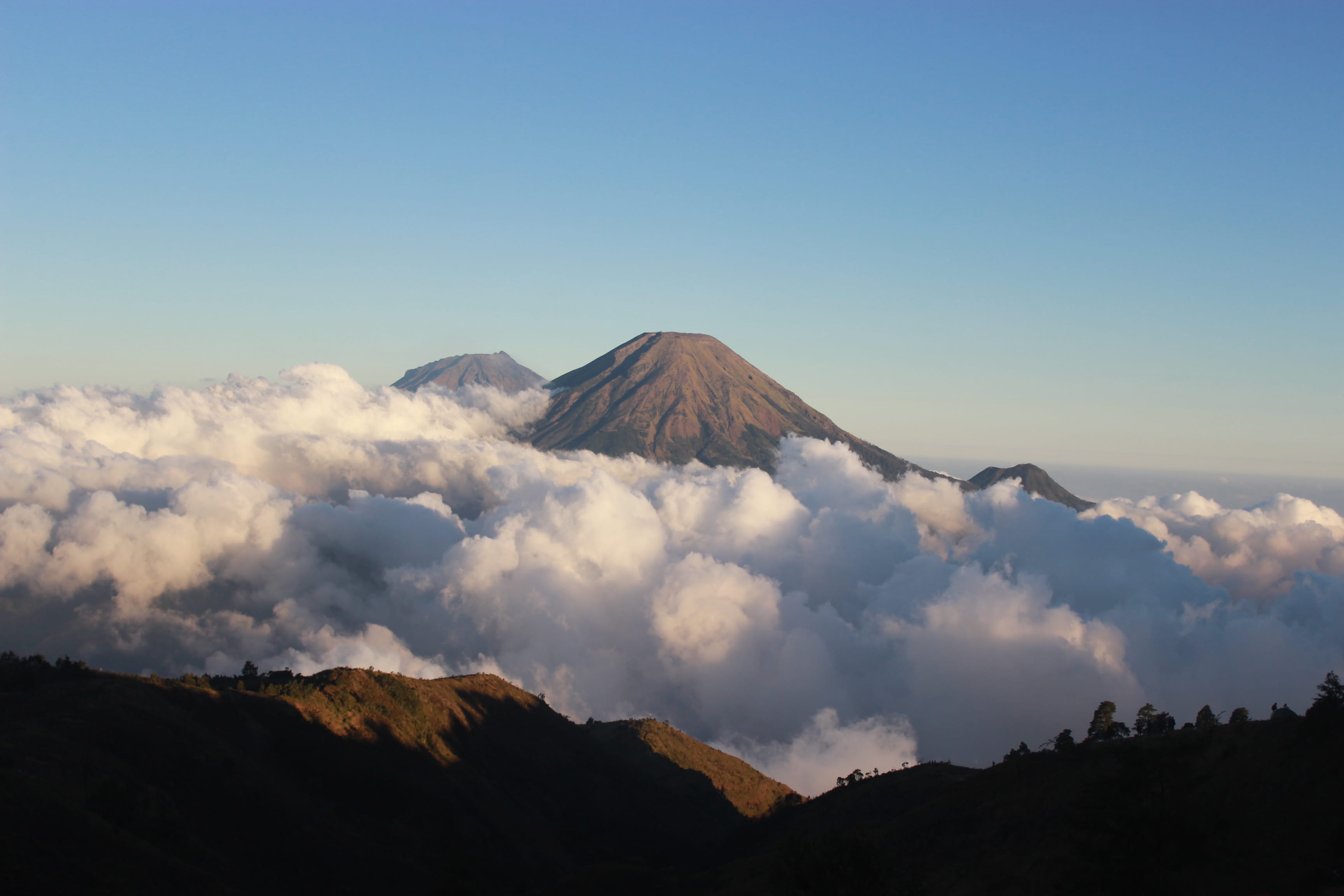 environment, weather, cloud - sky, grey, physical geography, mountain peak, power in nature, mountain, prau2565mdpl, land, geology, clouds, idyllic, tree, HD Wallpaper