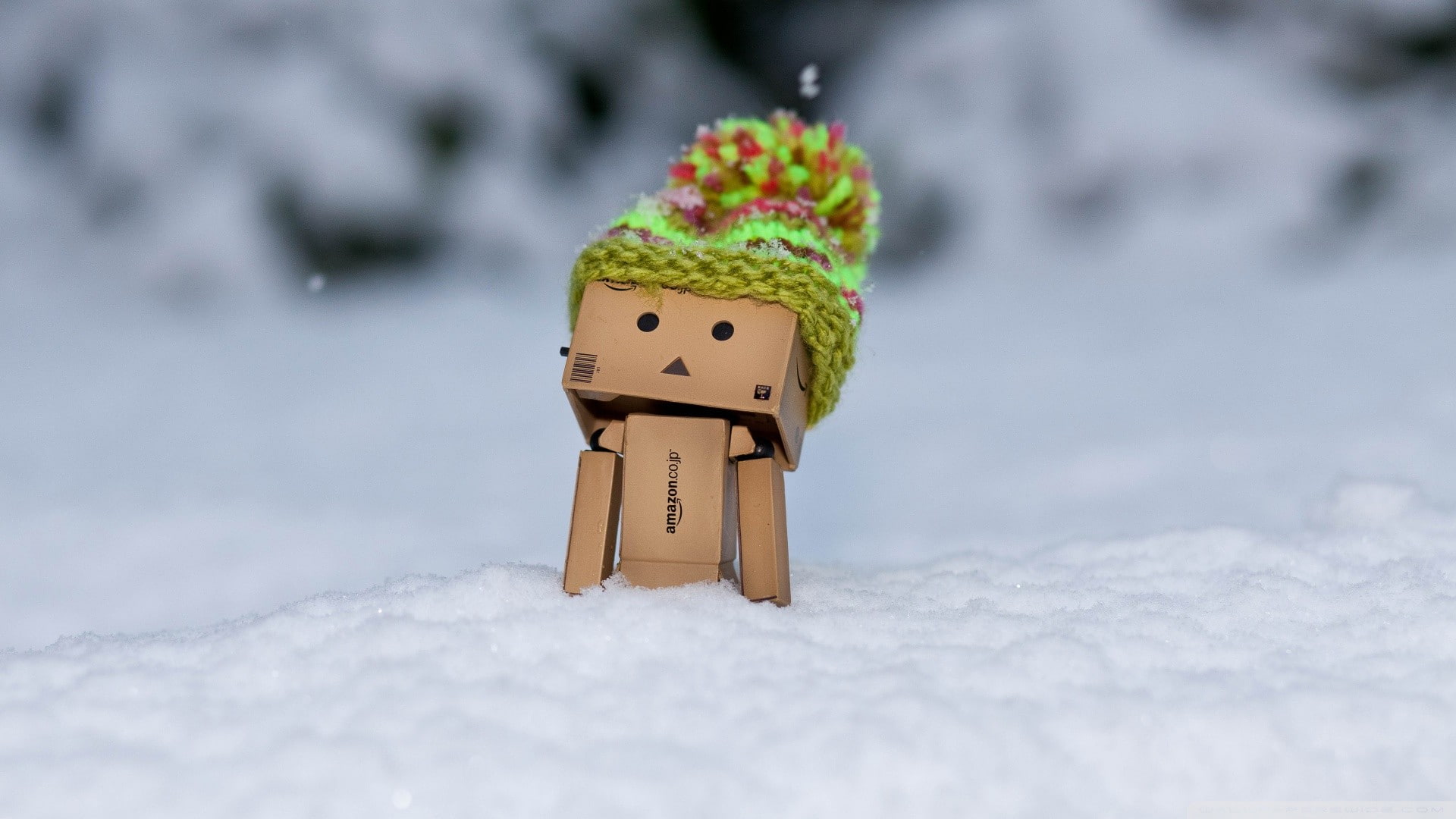 1080P, Danbo, woolly hat, snow, HD Wallpaper