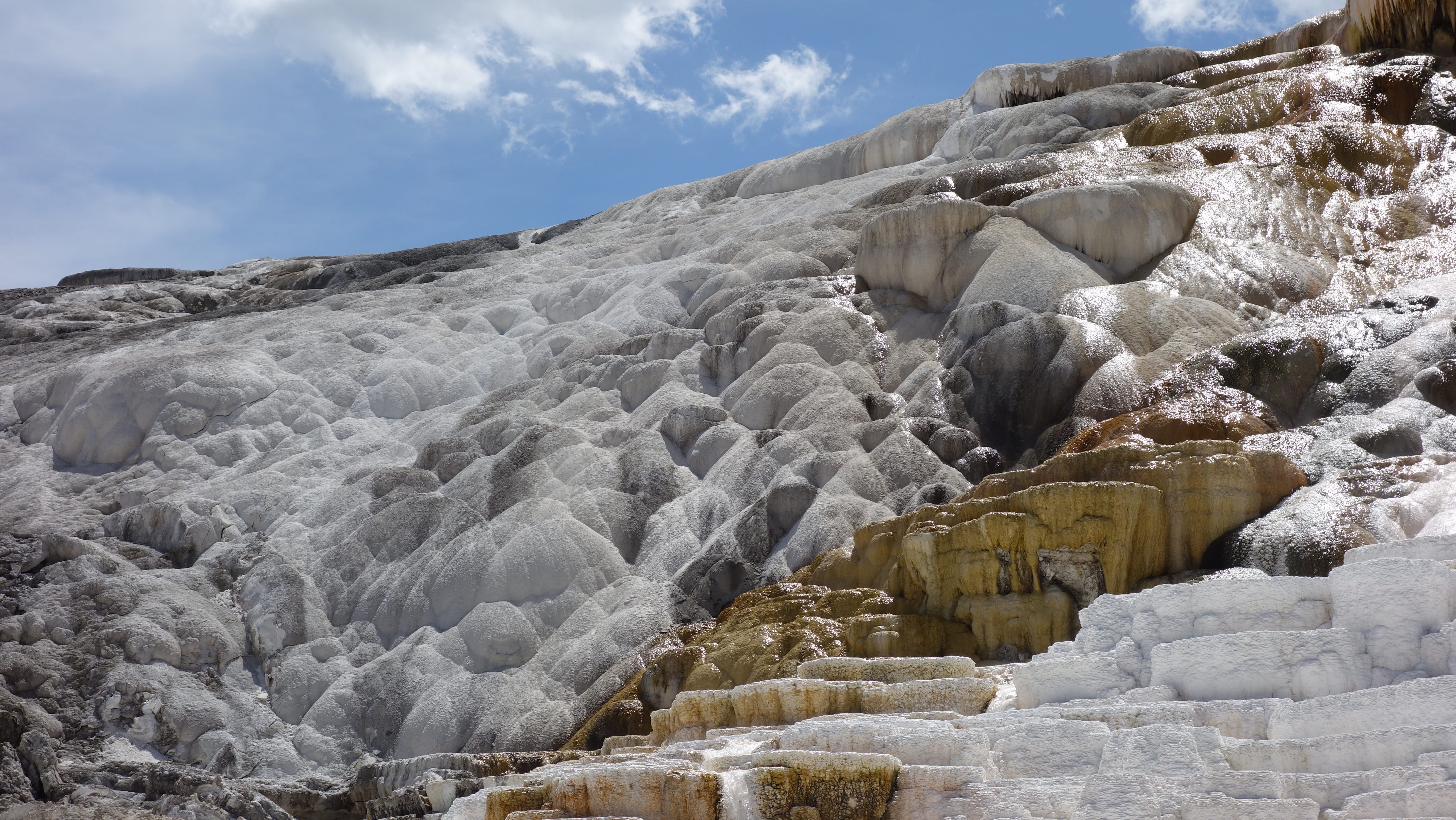 land, scenics - nature, day, mammoth hot springs, steam, geology, rock formation, america, united states, no people, environment, physical geography, national park, HD Wallpaper