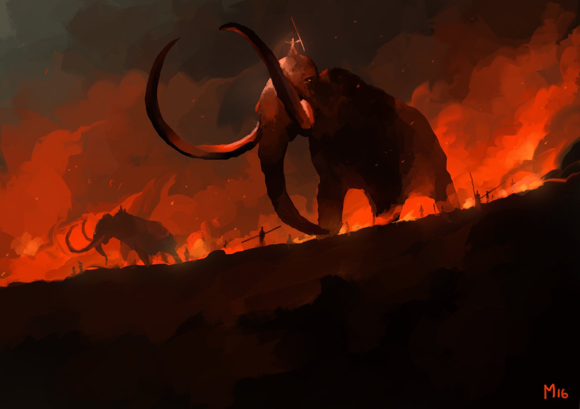 beauty in nature, one person, glowing, fire, night, orange color, sign, heat - temperature, silhouette, Mammoth, smoke - physical structure, nature, motion, HD Wallpaper