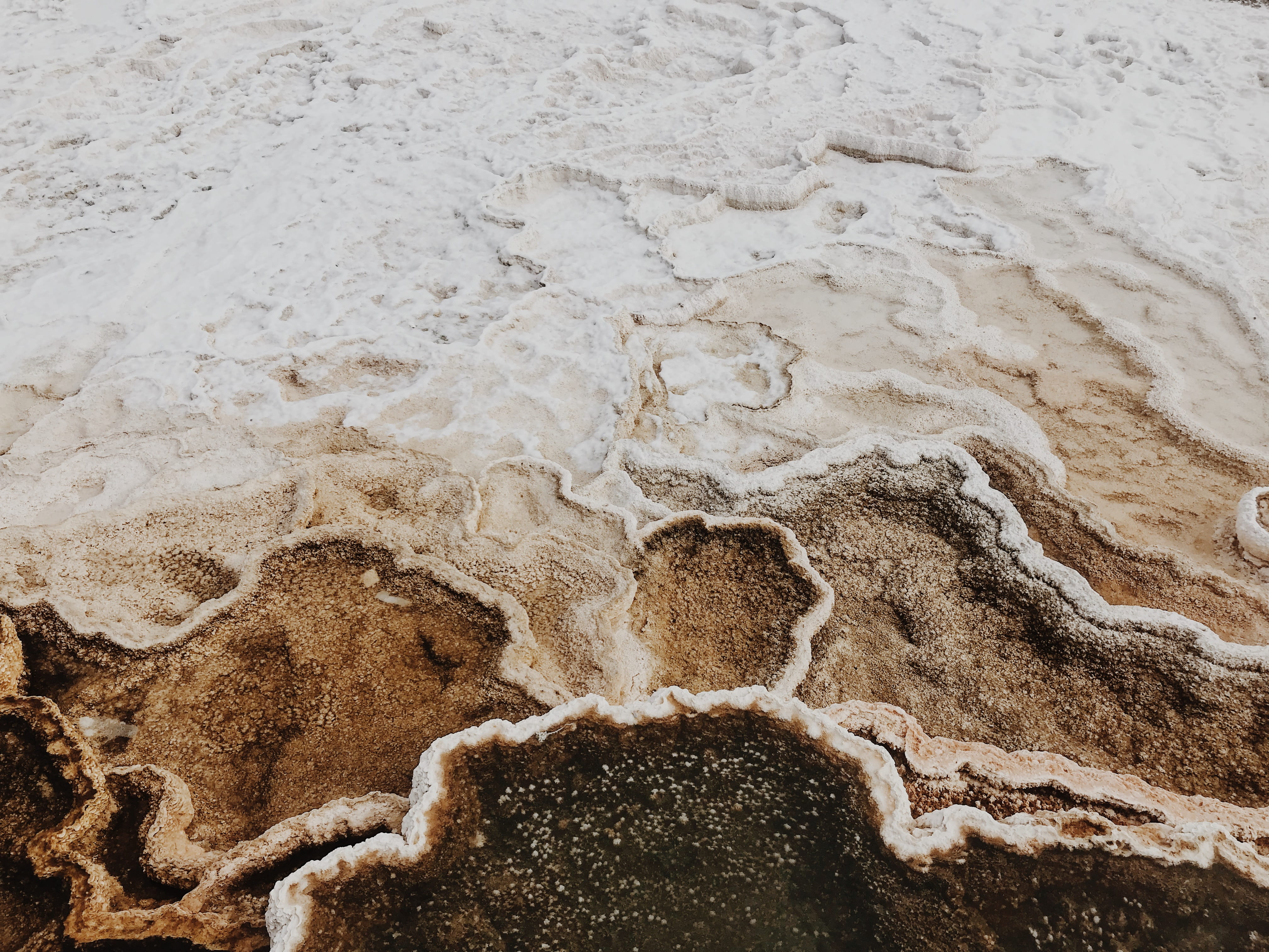 desert, heat - Temperature, backgrounds, wave, dry, coastline, yellowstone, brown, landscape, water, rock, sand, mammoth, spring, abstract, land, mud, tone, HD Wallpaper