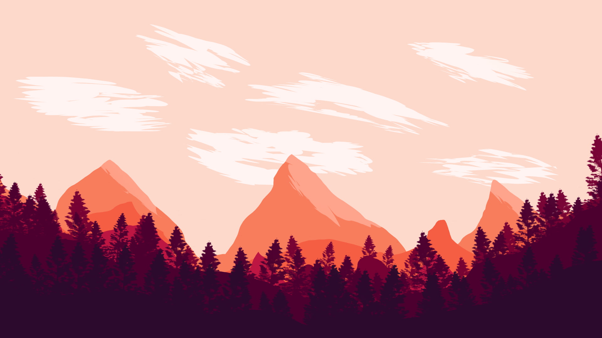 coniferous tree, sky, clouds, digital art, outdoors, land, environment, idyllic, growth, Others, forest, minimalistic landscape, nature, sun, silhouette, HD Wallpaper