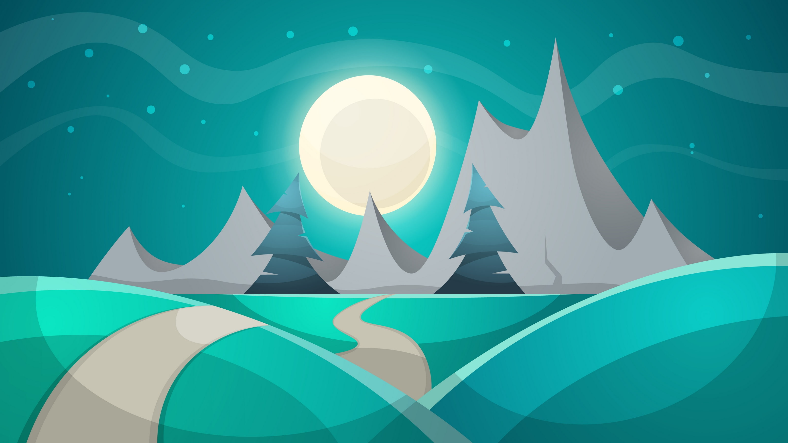 artist, hd, landscape, 4k, 2K, winter, minimalism, digital art, minimalist, artwork, moon, HD Wallpaper