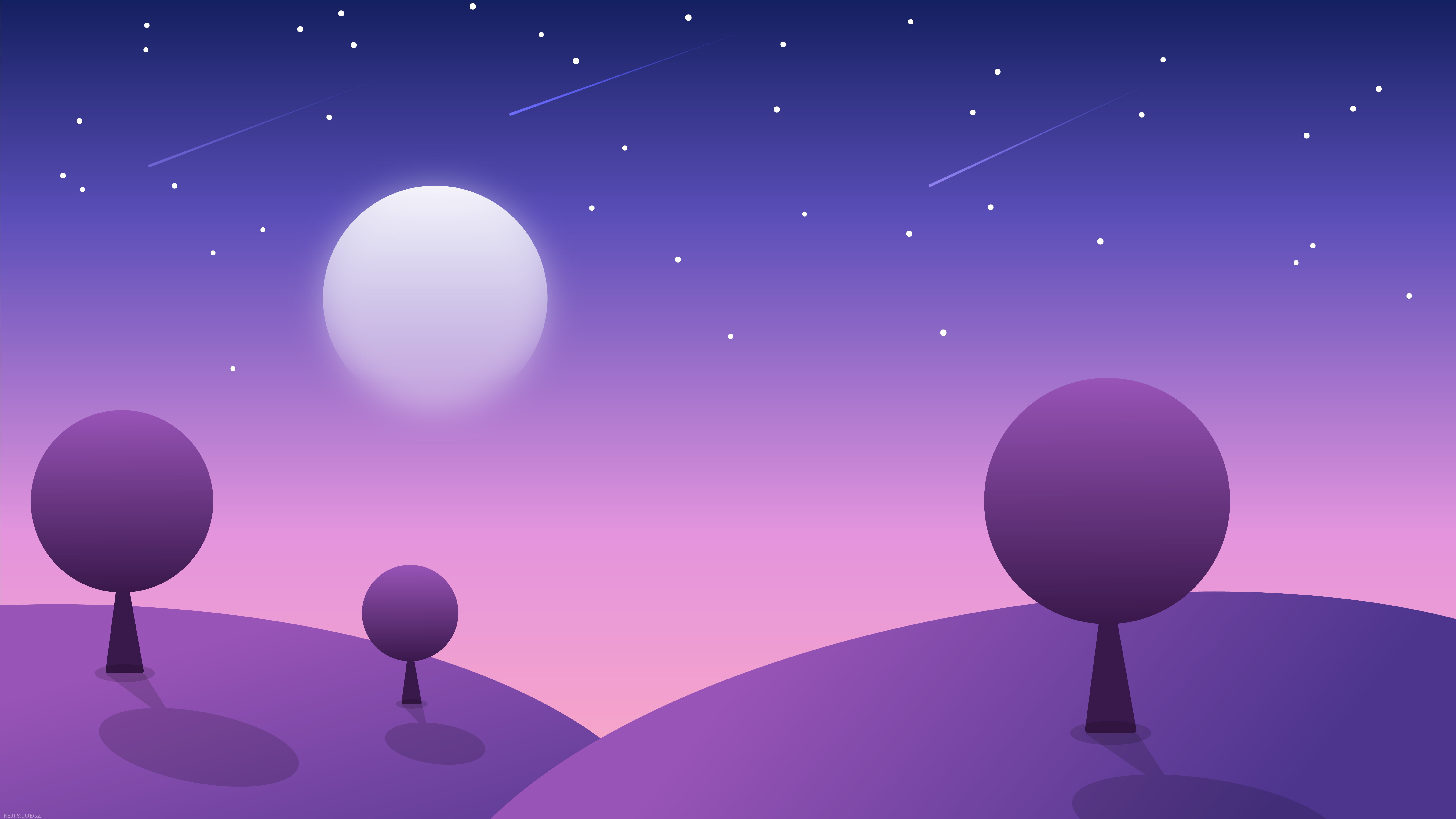 Abstract, 8K, Artistic, Landscape, Stars, Tree, Moon, Shooting Star, Minimalist, HD Wallpaper