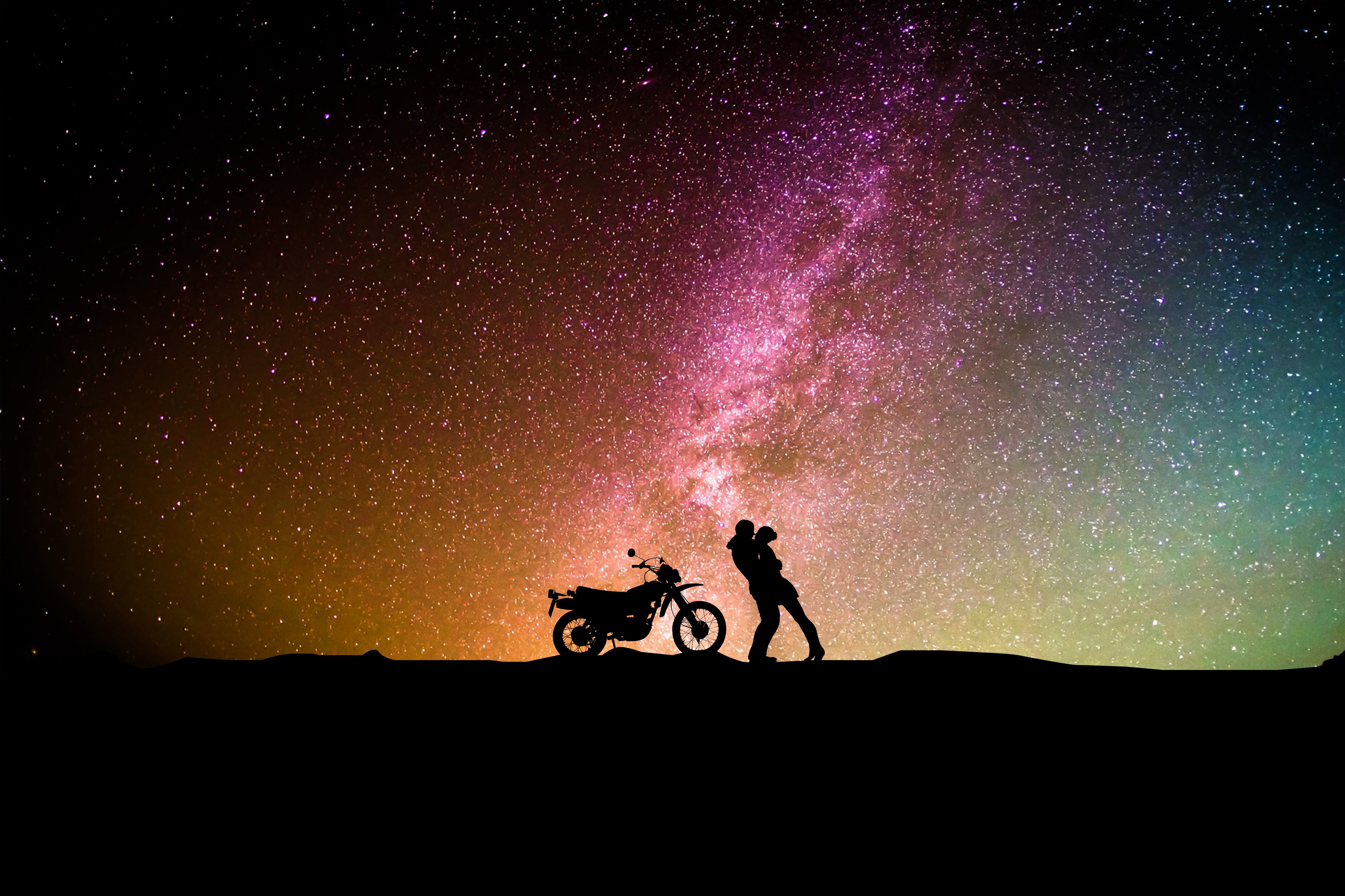 extreme Sports, nature, person, mountain Biking, couple, real people, mountain Bike, adventure, vacations, action, sport, transportation, astronomy, 4K, HD Wallpaper