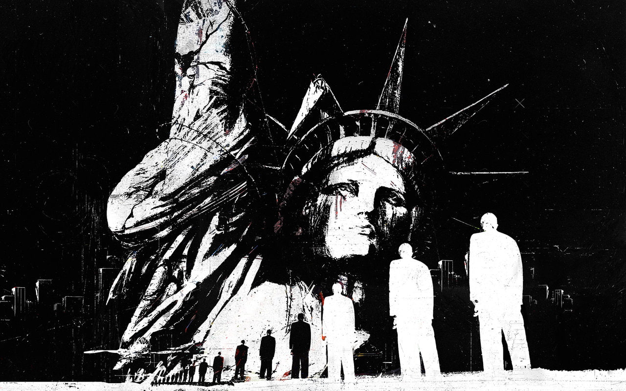 720P, statue, digital/artwork, liberty, bw, hd, HD Wallpaper