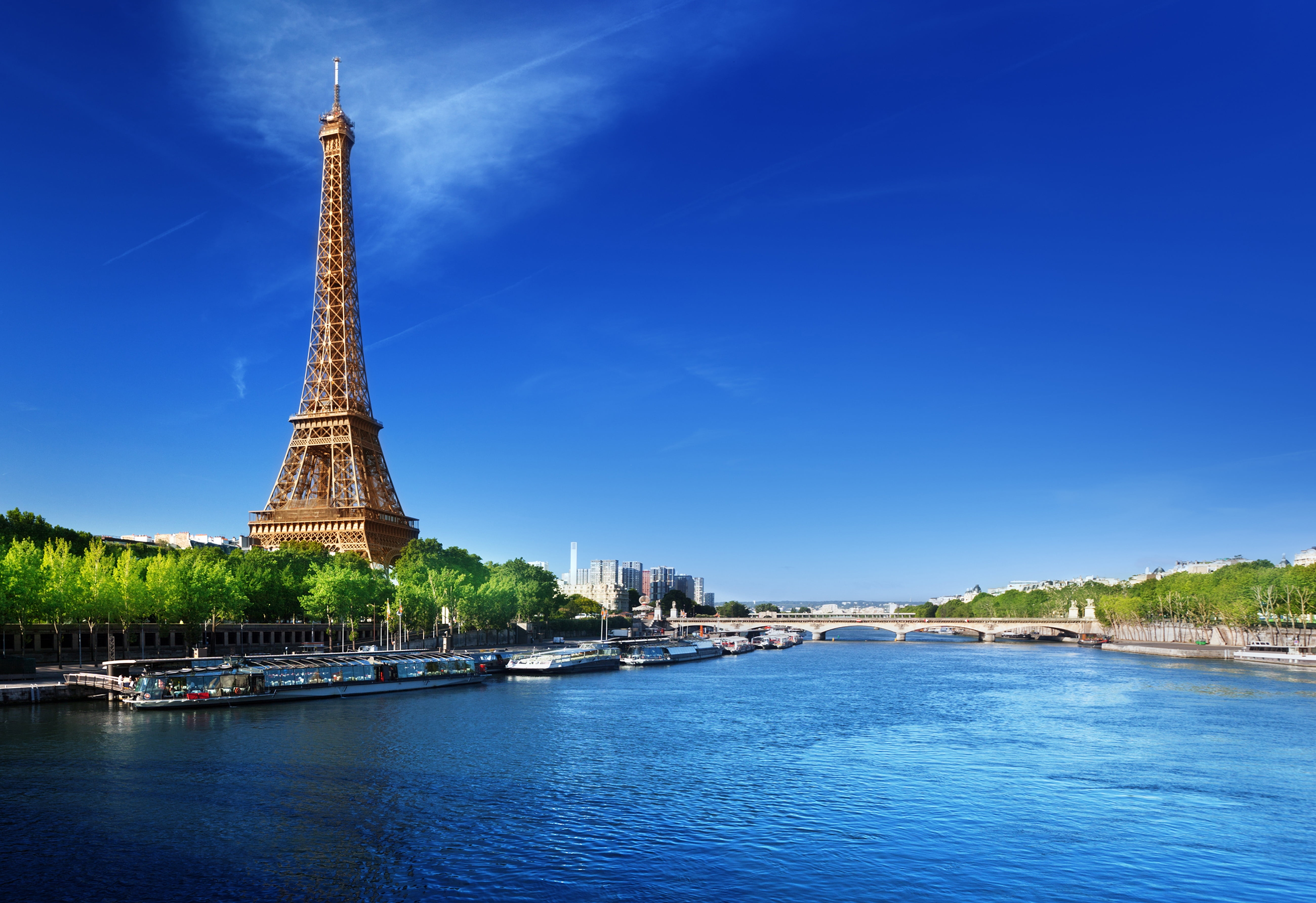Paris, outdoors, vacations, sky, summer, nautical Vessel, passenger craft, eiffel, building Exterior, nature, 5K, day, urban Scene, tourist, travel Destinations, HD Wallpaper