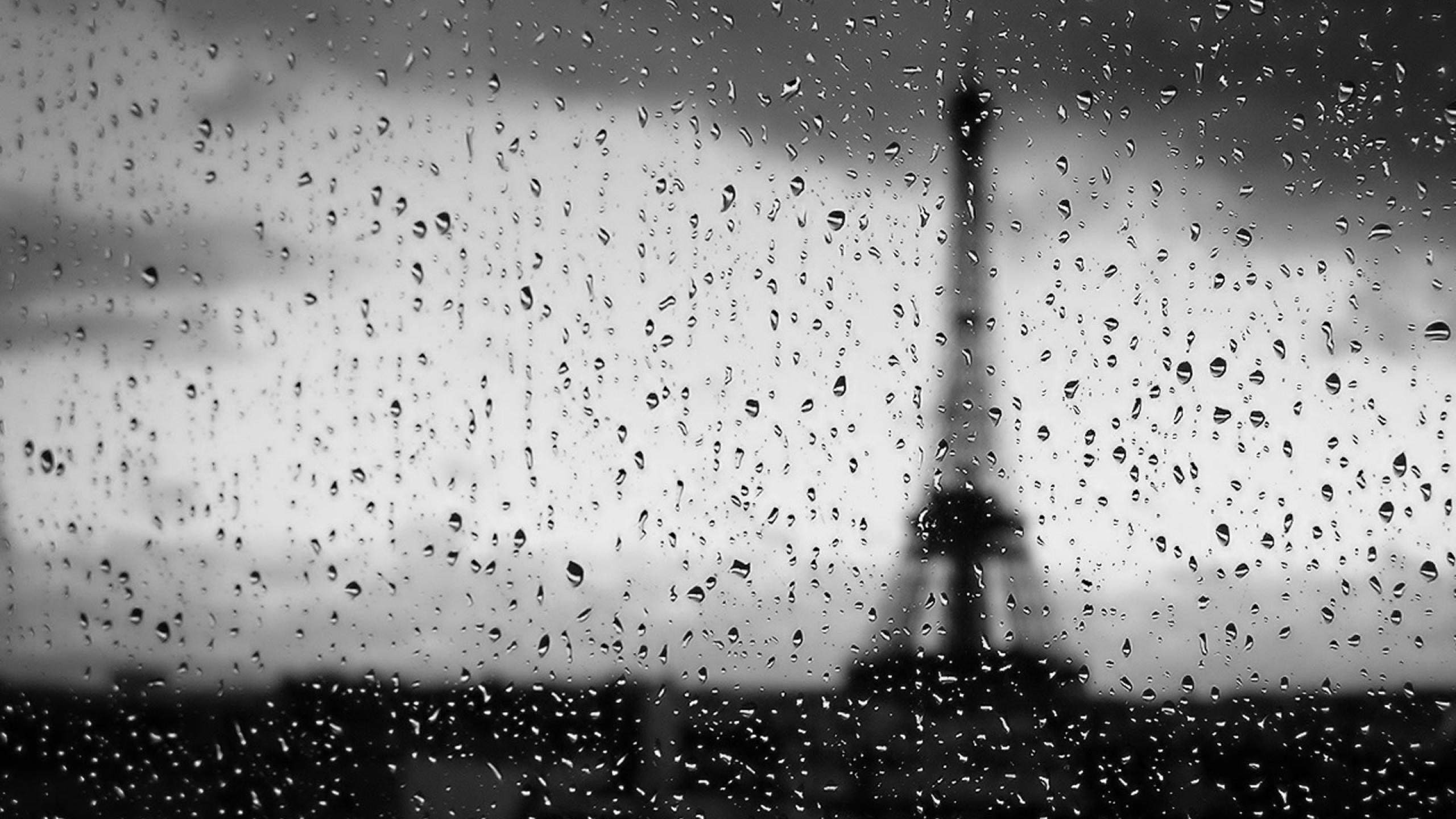white, water, black, rain, illustration, drops, tower, 2K, eiffel, HD Wallpaper
