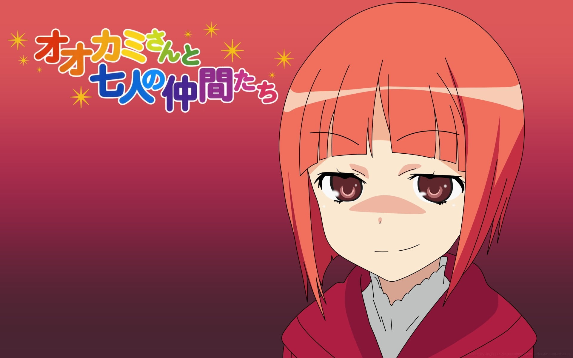 red, emotion, human face, smiling, art and craft, anime girls, creativity, Ookami-san to Shichinin no Nakama-tachi, cartoon, indoors, portrait, 1080P, HD Wallpaper