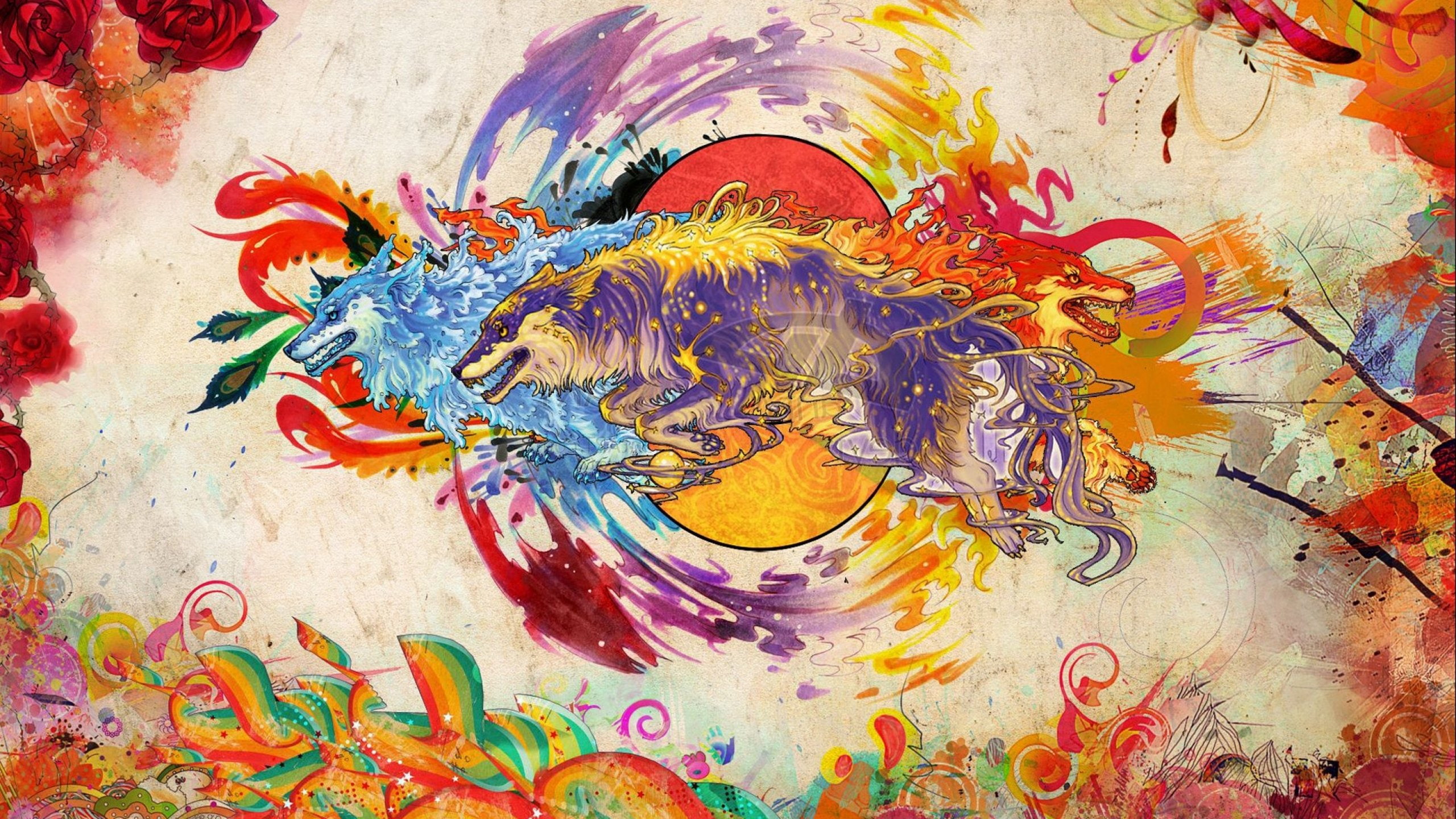 artwork, psychedelic, wolf, predator, 2K, wolves, Carnivore, HD Wallpaper