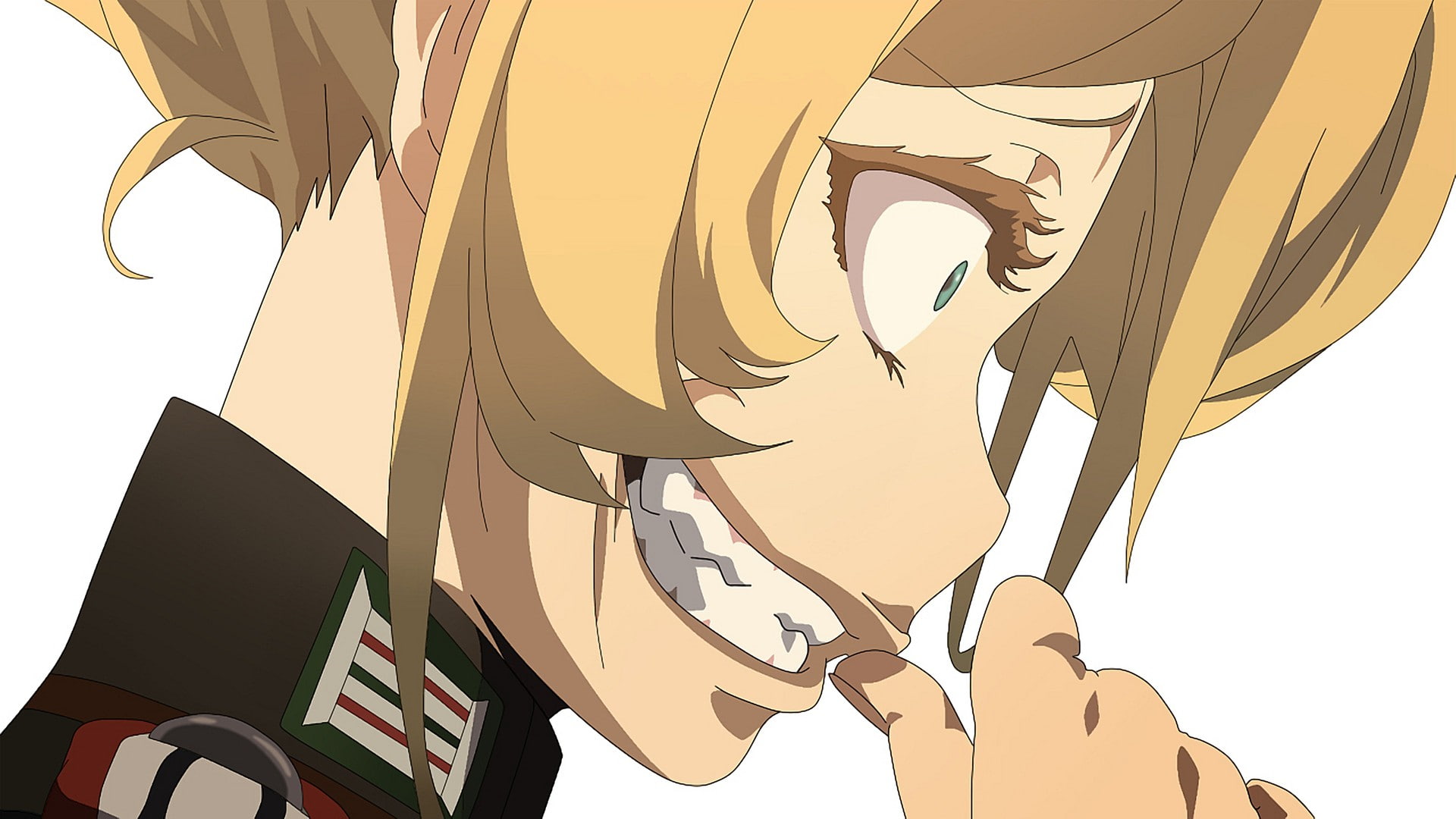 1080P, blonde, artwork, Youjo Senki, teeth, face, anime, anime girls, Tanya Degurechaff, HD Wallpaper