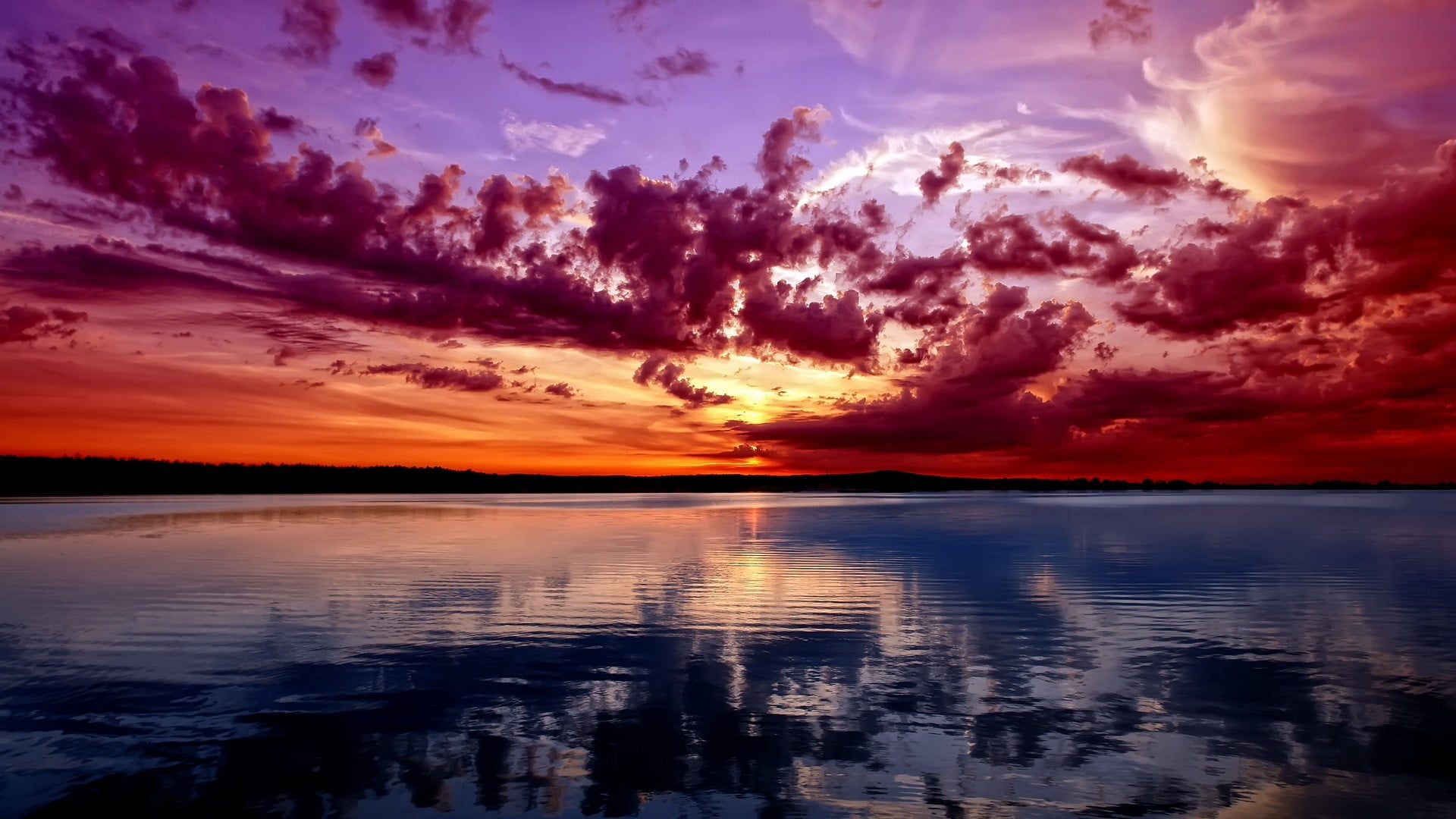 1080P, outdoors, orange color, horizon over water, sky, landscape, scenics - nature, sunset, non-urban scene, romantic sky, idyllic, sunlight, waterfront, HD Wallpaper