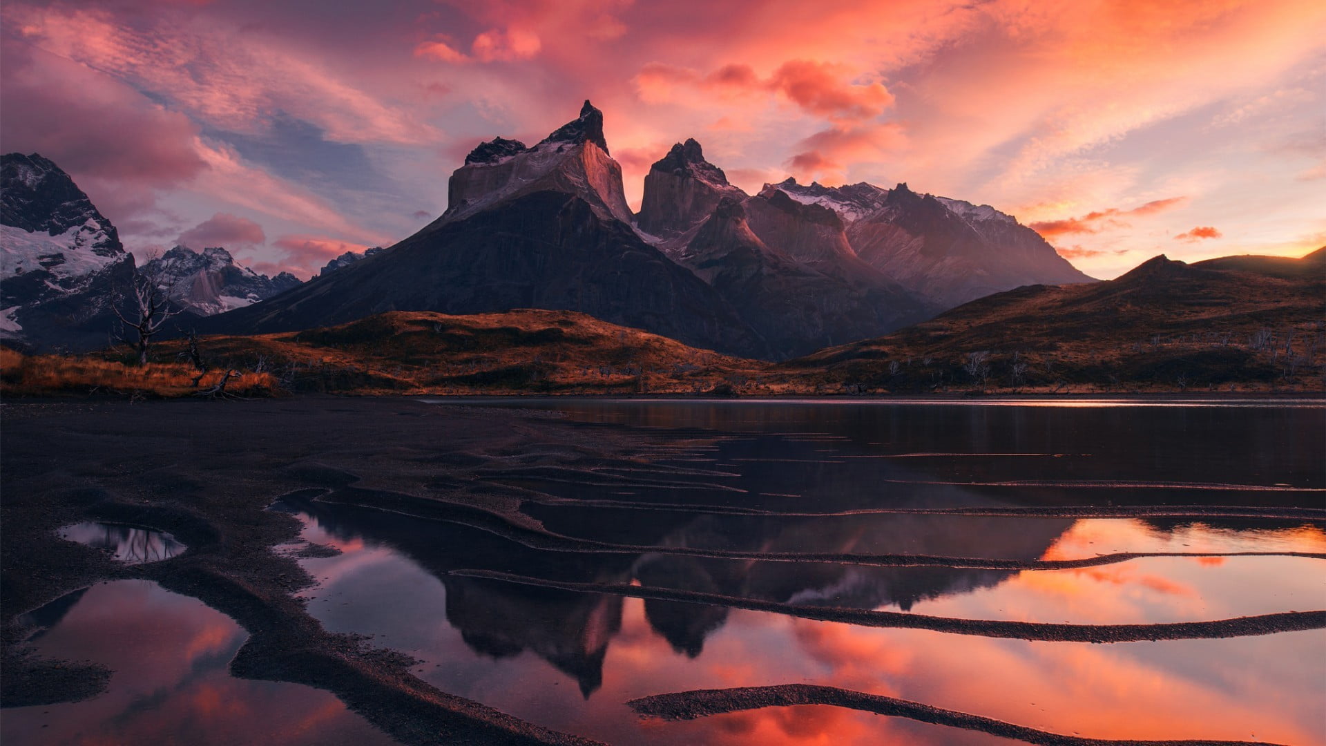 snowcapped mountain, nature, tranquility, near, travel destinations, large, mountains, mountain, outdoors, lake, landscape, reflection, environment, beauty in nature, HD Wallpaper
