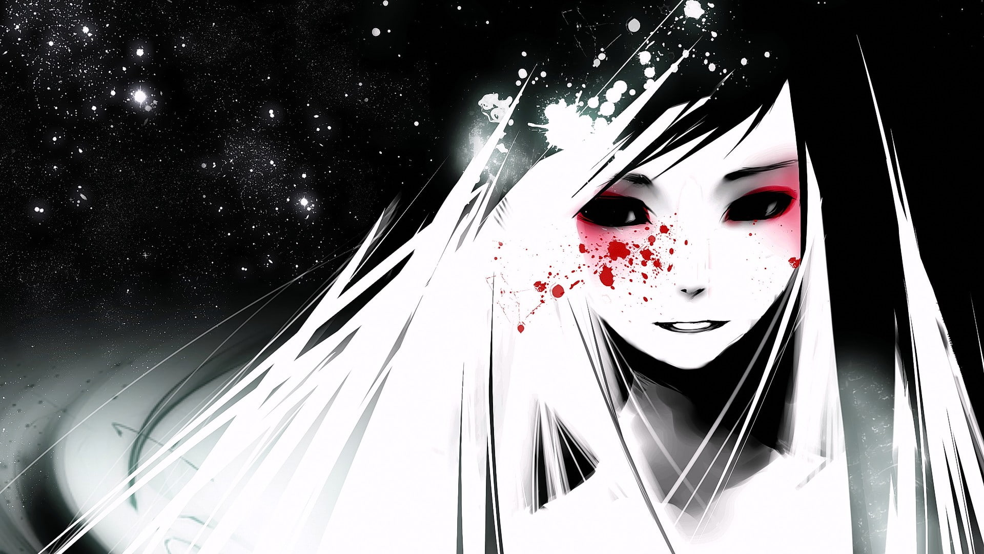 lipstick, young adult, hair, outdoors, obscured face, headshot, beautiful woman, looking at camera, portrait, red, art and craft, night, blood, 1080P, HD Wallpaper