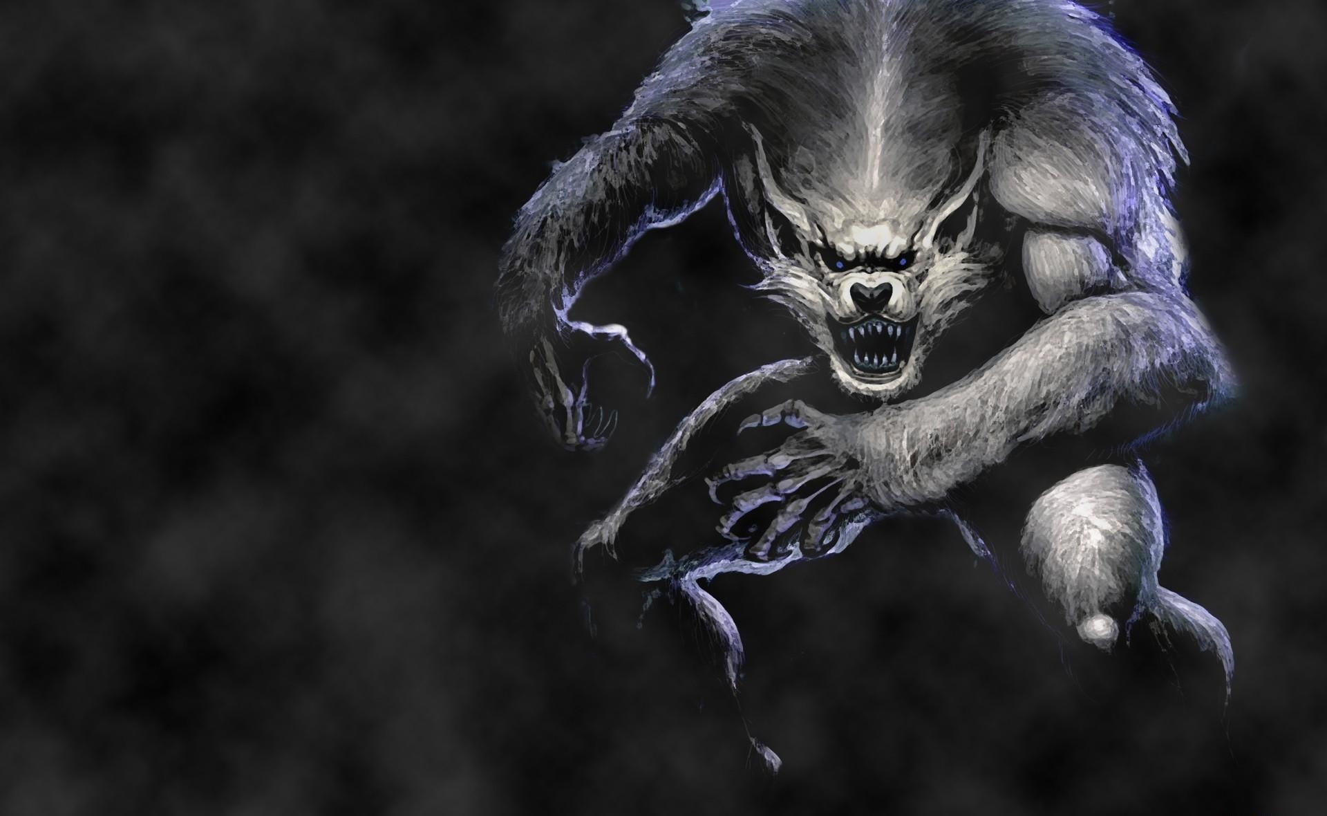 monster - Fictional Character, black background, primate, animals in the wild, cruel, carnivore, outdoors, fog, aggression, no people, jump, spooky, 1080P, HD Wallpaper