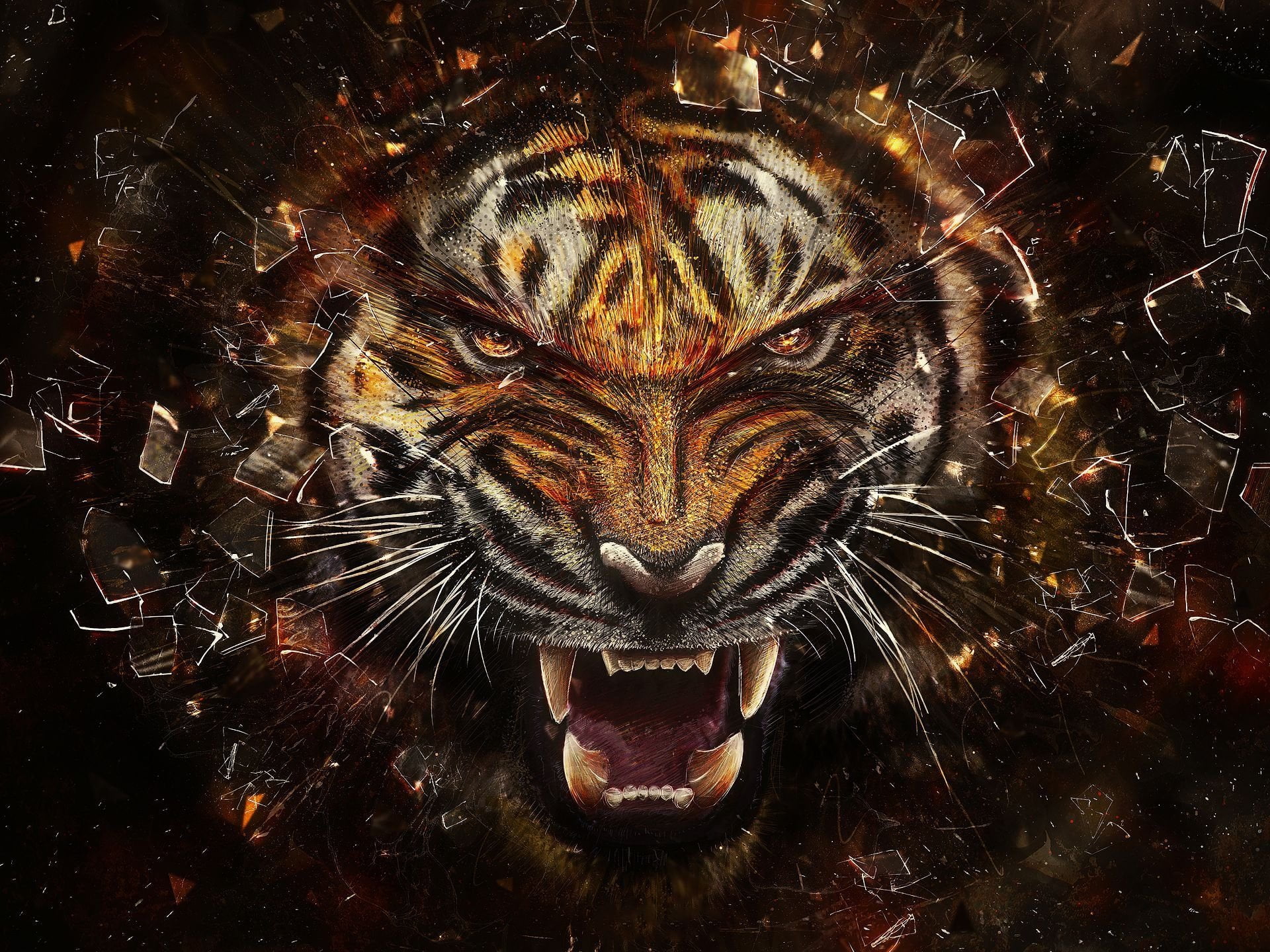 anger, animal representation, aggression, one animal, danger, undomesticated Cat, cat, animal themes, painting, animal Head, Cats, backgrounds, mouth open, HD Wallpaper