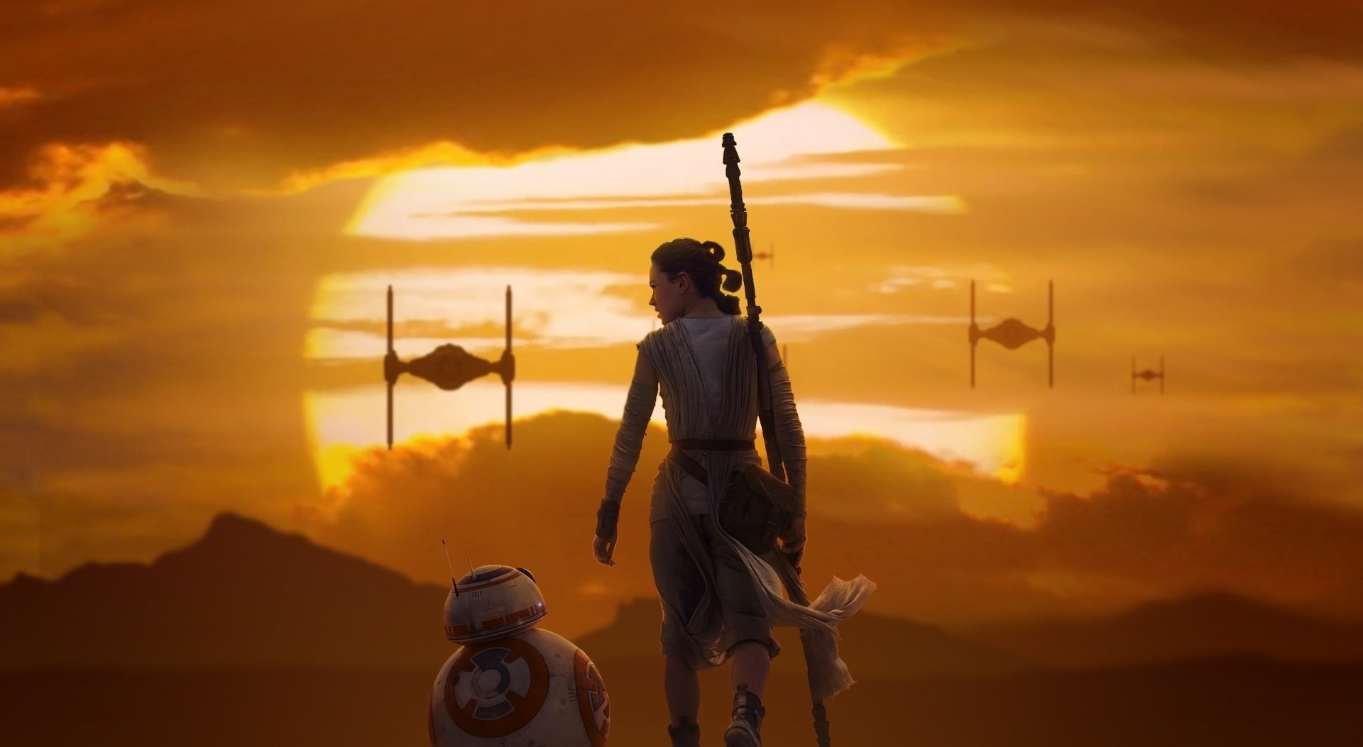 sky, cloud - sky, outdoors, dramatic sky, bb, scenics - nature, wars, sunlight, Star Wars, silhouette, standing, beauty in nature, the force awakens, HD Wallpaper