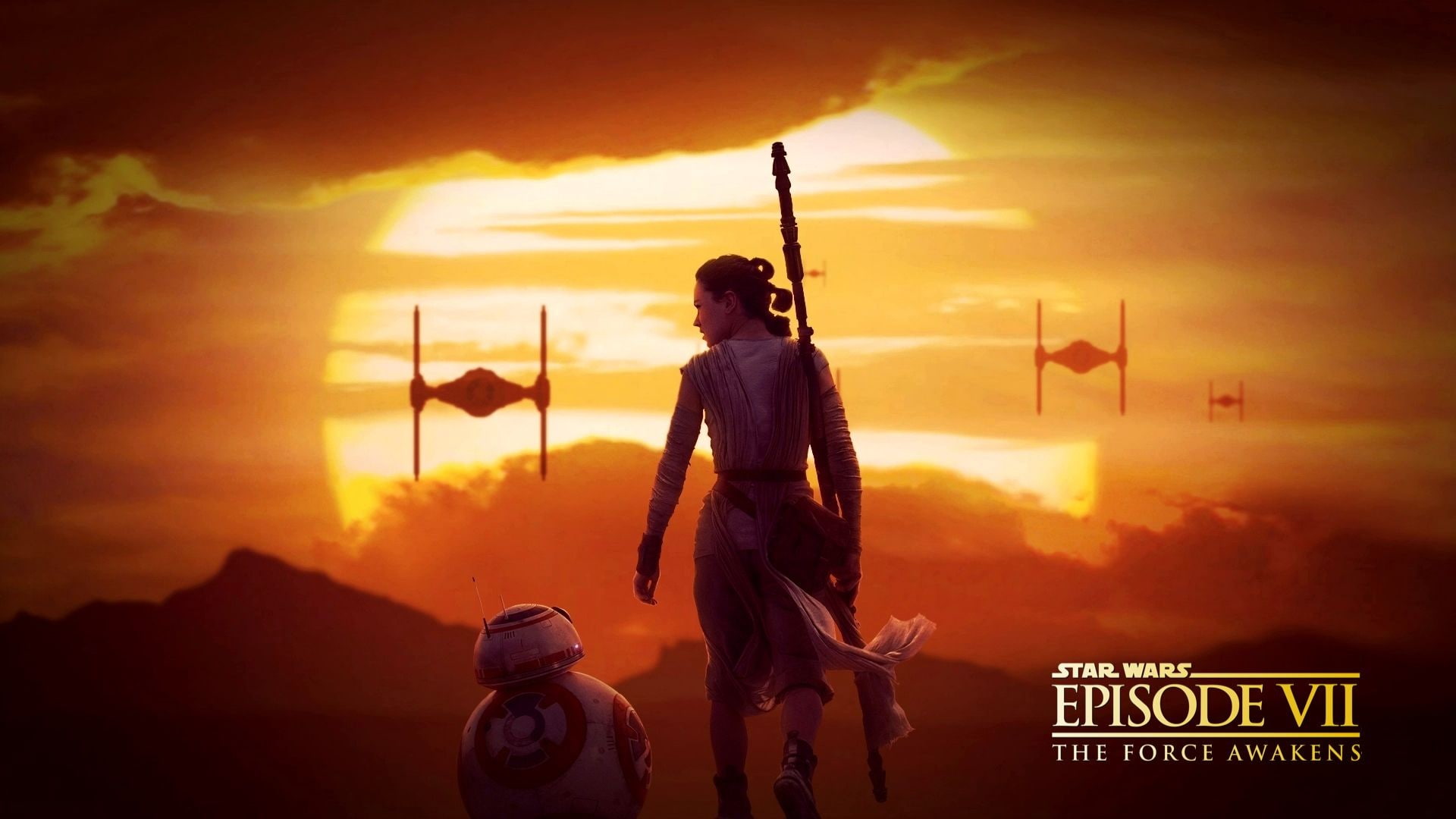 Daisy Ridley, Sun, 1080P, Rey, Star Wars: The Force Awakens, Star Wars, BB-8, HD Wallpaper